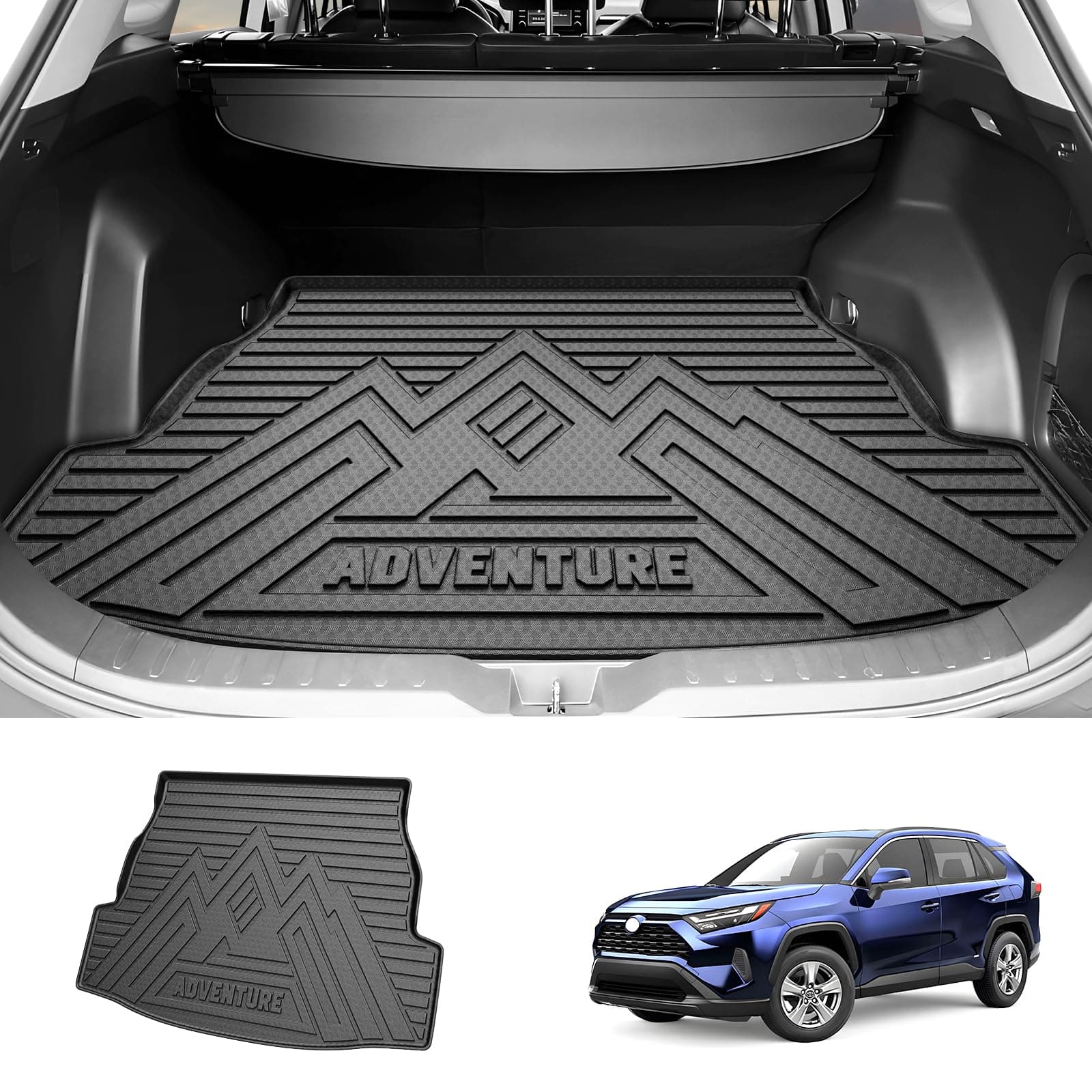 Powerty Trunk Mat for Toyota RAV4 2019-2025 Accessories(Include Hybrid&Gasoline), All Weather Cargo Mat TPE Cargo Liner Replacement for Rav4 Rear Trunk Liner,Black