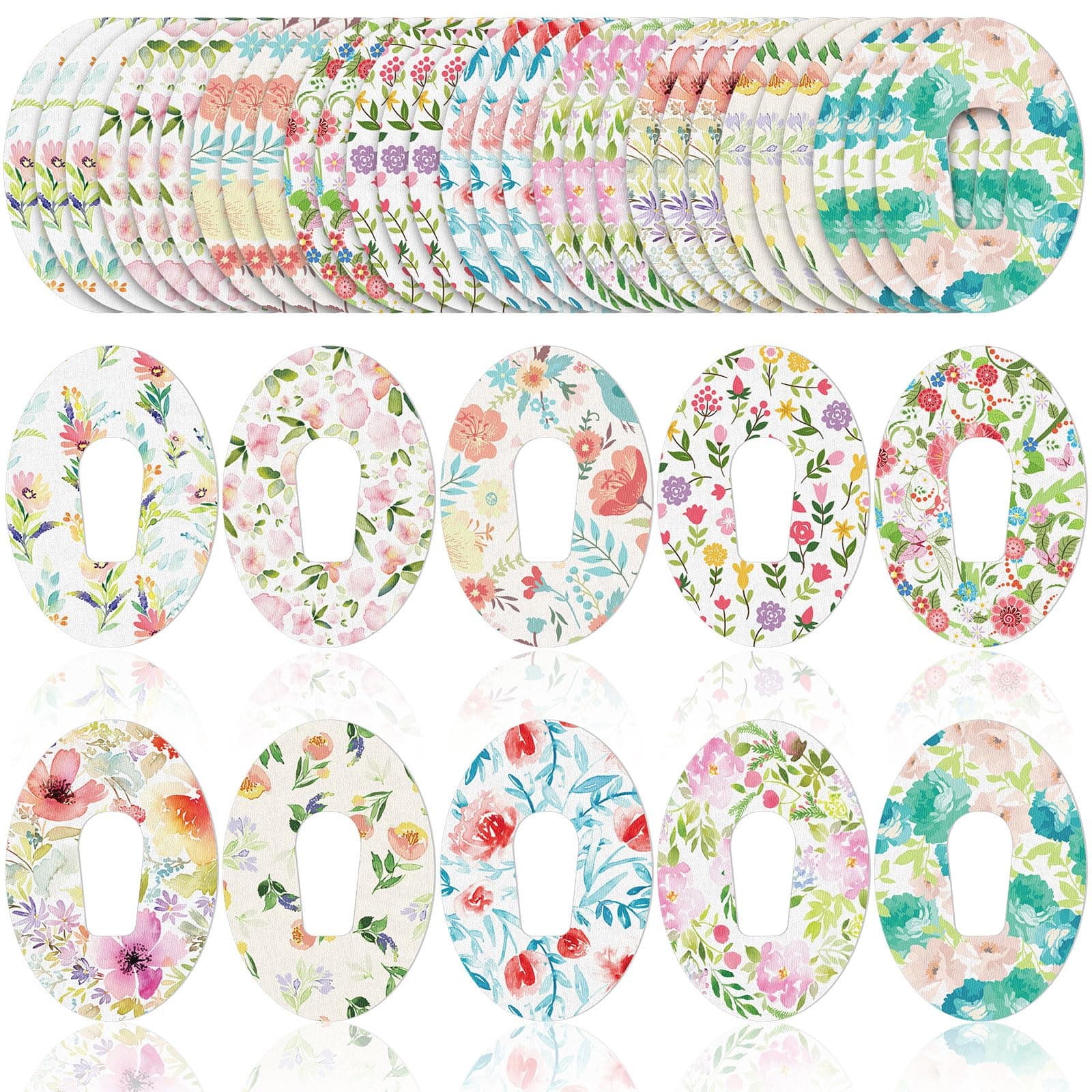 30 Pcs 10 Styles Adhesive Patches Compatible with Dexcom Sweatproof Colorful Sensor Floral Adhesive Tape with Split Backing Continuous Glucose Monitor Protection (G6,3.94 x 2.76 Inches)