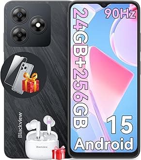 WAVE 8 Unlocked Phones, Android 15 Smartphones 24GB+256GB/2TB, 4G Octa-Core, 13MP+8MP AI Camera 5000mAh/10W Cell Phone, 6.56" HD+, GPS/OTG, Fingerprint/Face ID Mobile Phones, Black Celulares