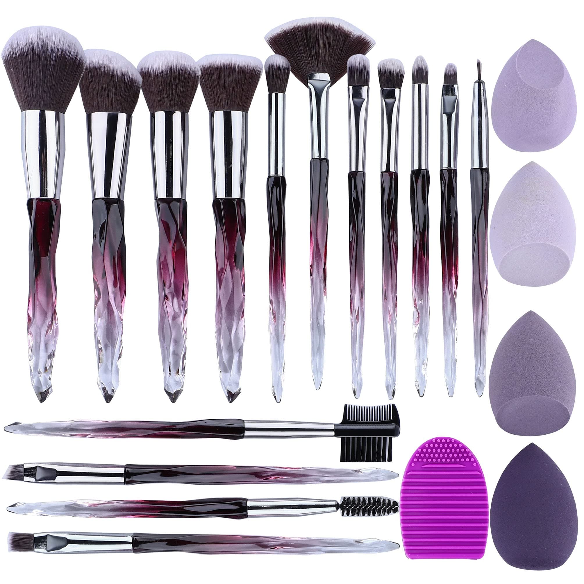 XMOSNZ Makeup Brushes 15pcs Make up Brushes Crystal Handle Highlighter Makeup Foundation Makeup Make Up Brush Sets Eyebrow Brush Professional with 4 Makeup Sponge