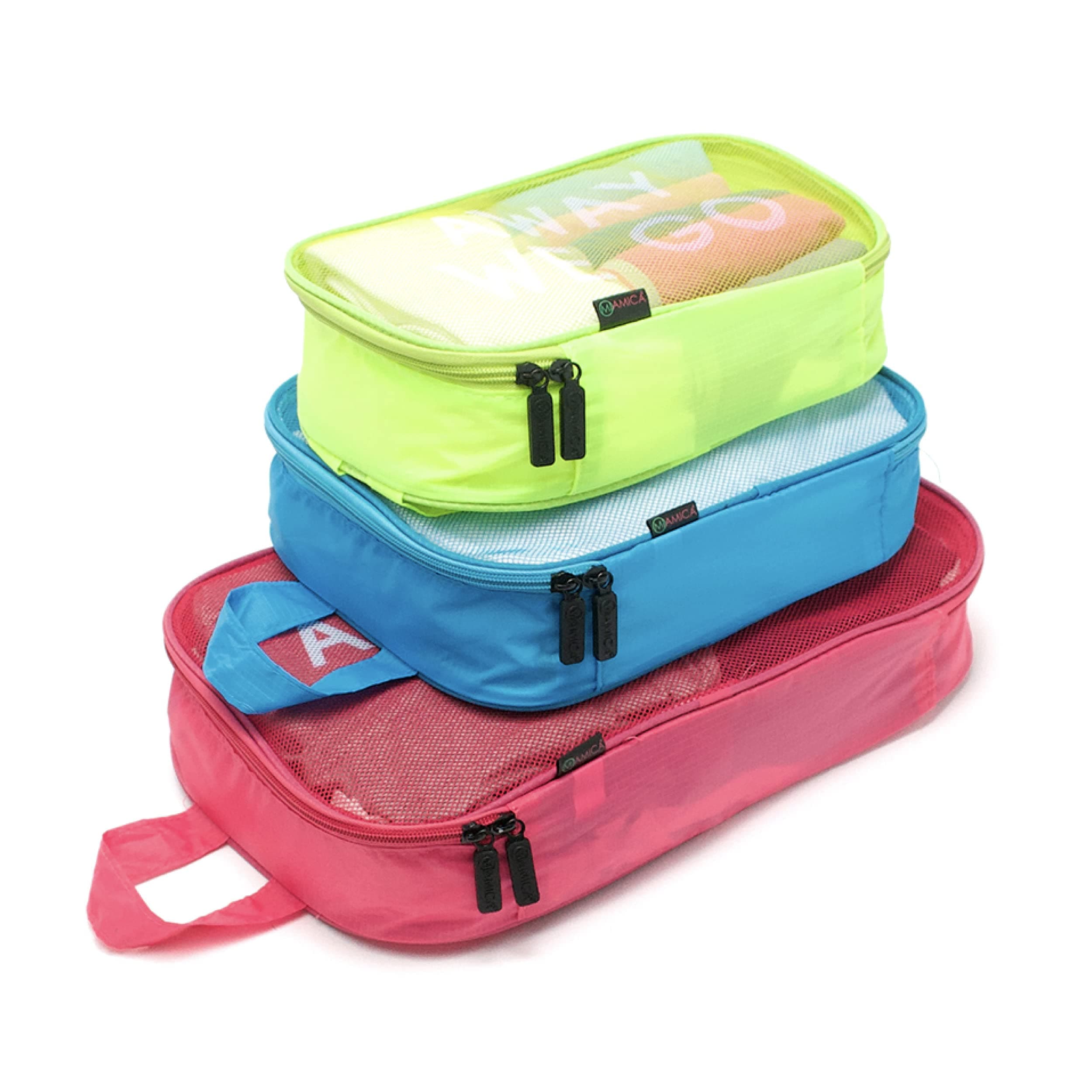Miamica 3-Piece Packing Cubes, Red/Green/Blue – Includes One Large, One Medium, and One Small Suitcase Organizer – Lightweight, Durable Design, Red/Blue/Green, Pack of 3, Miamica Brights