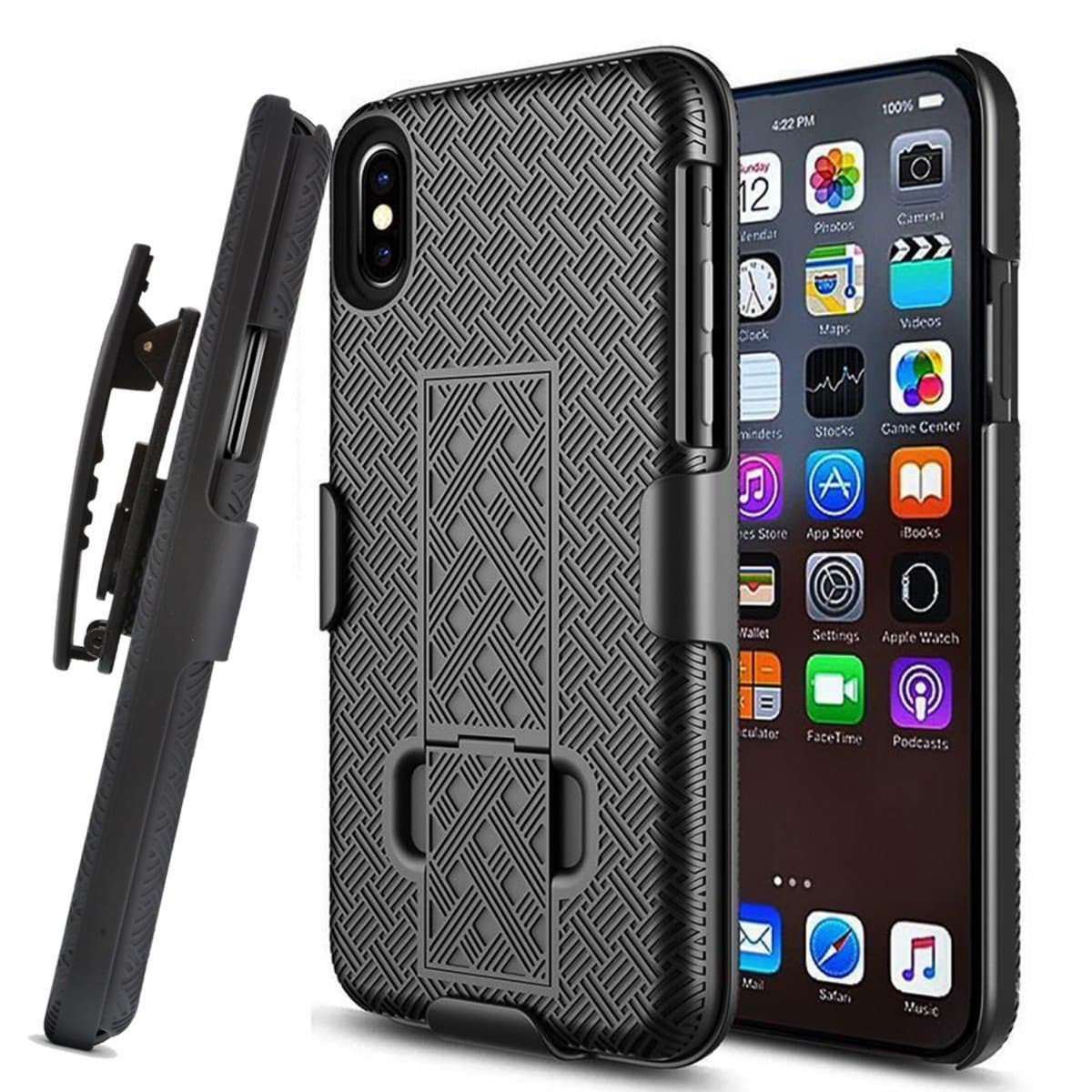 iPhone X Belt Clip Case - iPhone X Shell & Holster Case - Super Slim Shell Case with Built-in Kickstand, Swivel Belt Clip Holster for Apple iPhone X/iPhone 10 (Belt Clip Case-Black)
