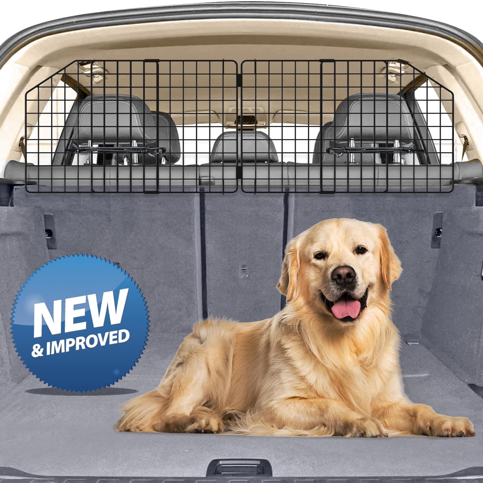 Dog Car Barrier for SUV Trunk Cargo Area, Foldable & Adjustable Car Divider and Cargo Gate to Keep Dogs in Back (Patent Design)