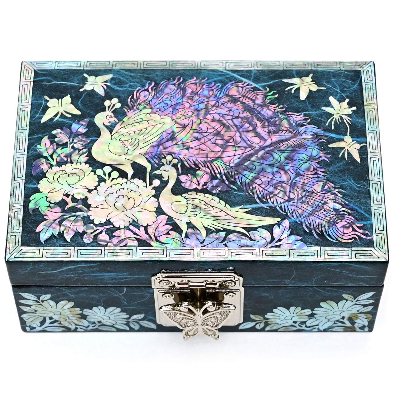 MADDesign Mother of Pearl Ring Earring Jewelry Box Peacock Design