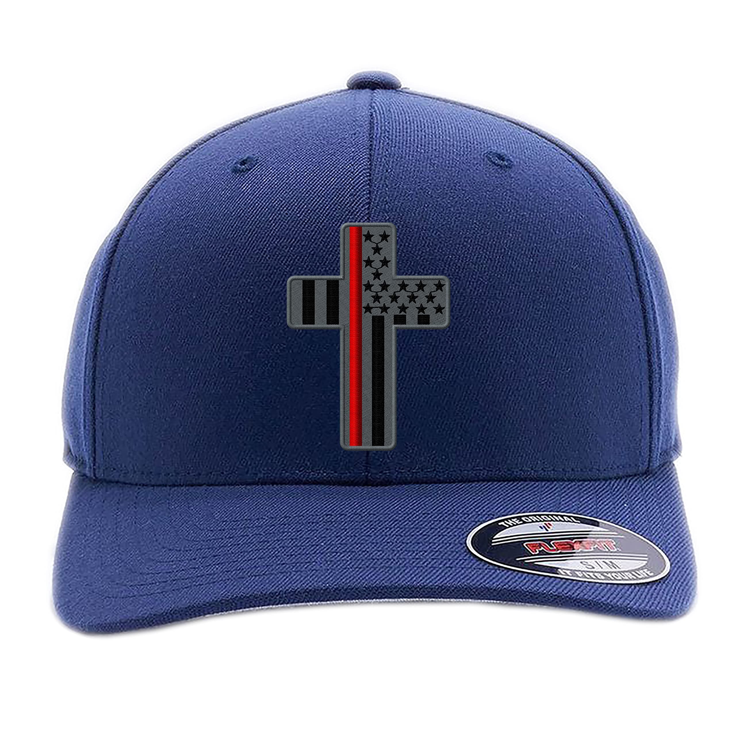 GNB CUSTOM EMBROIDERY LLCFirefighter Thin Red line Hereos Cross/Thin Blue line Heroes Cross American Flag Custom Embroidered Flex Fitted Baseball Hat