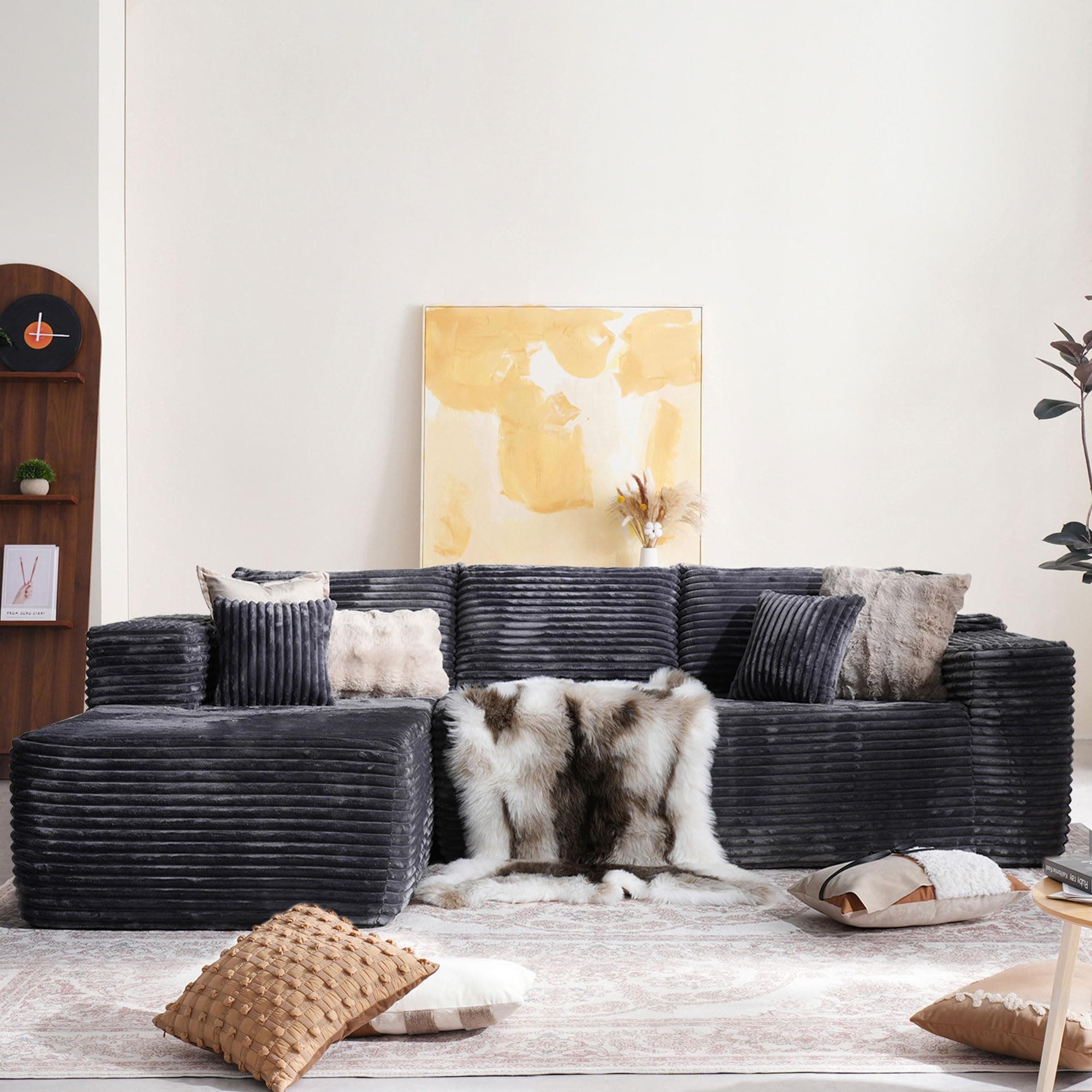 104" Cloud Sectional Couch with Comfy Chaise, Boneless L Shape Sofa with Deep Seat, Minimalist Modular Couches Sleeper for Living Room Bedroom Apartment Lounge,Gray