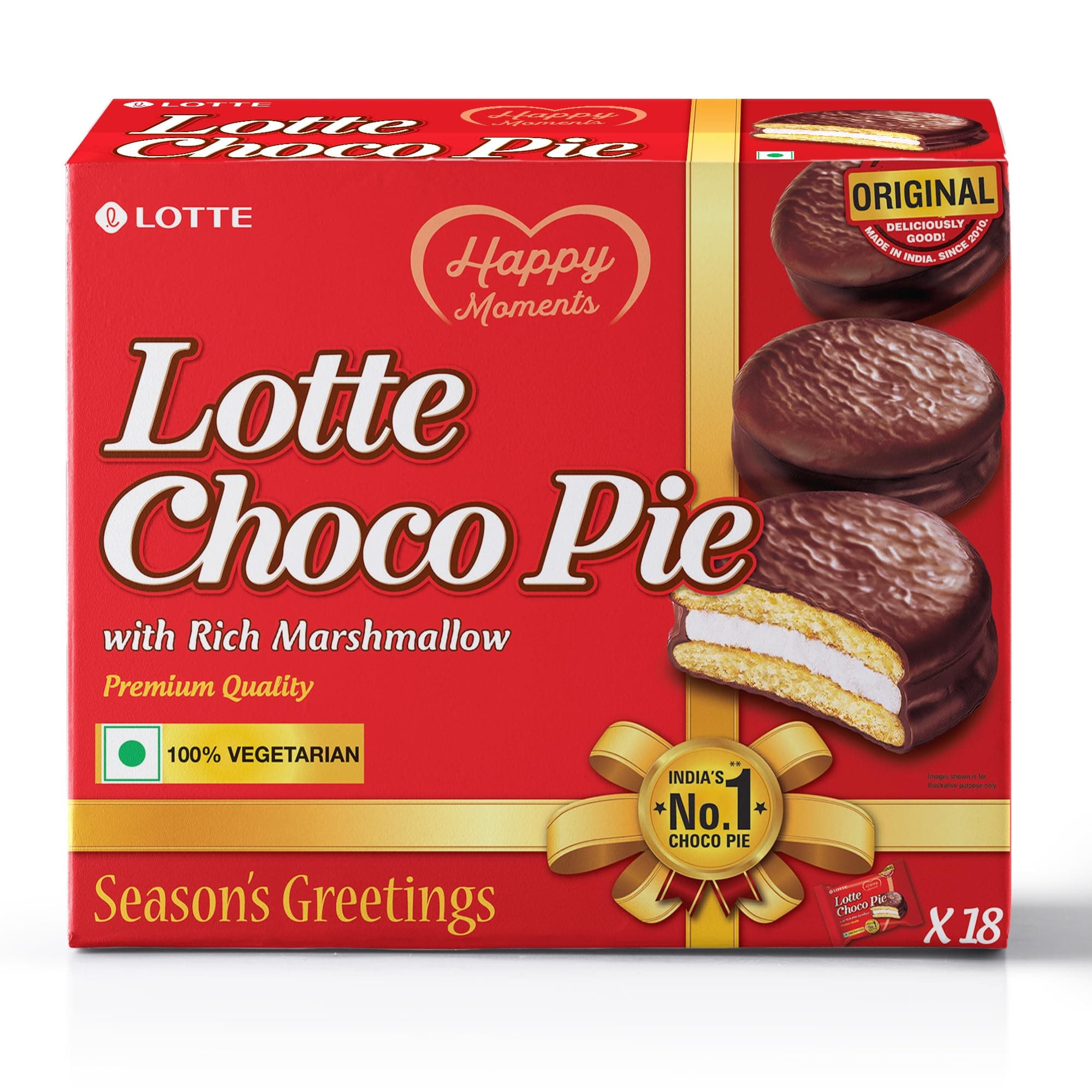 Lotte Choco Pie - Soft Biscuits coated with Premium Chocolate - (Pack of 18) - 504 grams