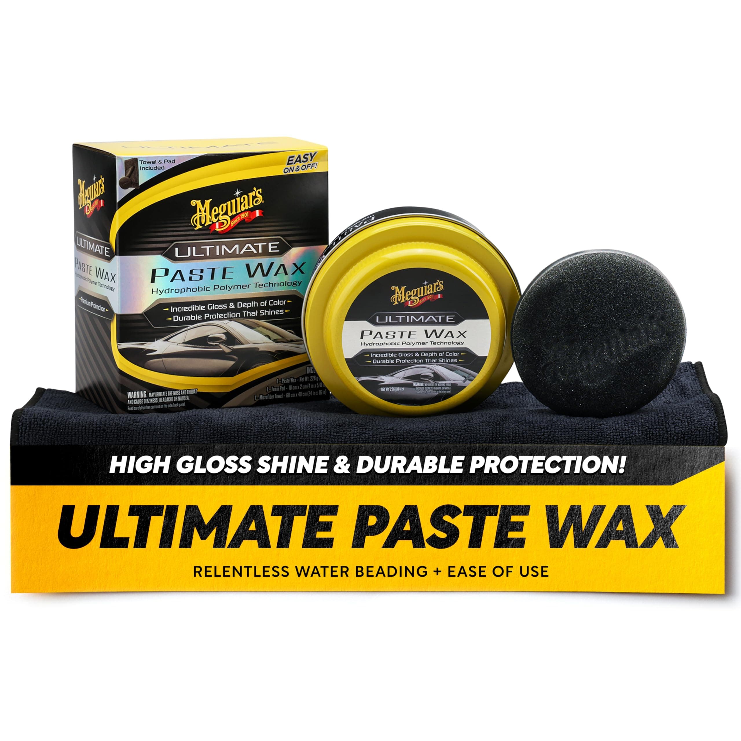 Ultimate Paste Wax, Premium Car Wax for a Deep Gloss with Lasting Protection, Easy to Apply and Remove, Clear Coat Safe, Microfiber Towel and Applicator Included, 8 Oz Paste