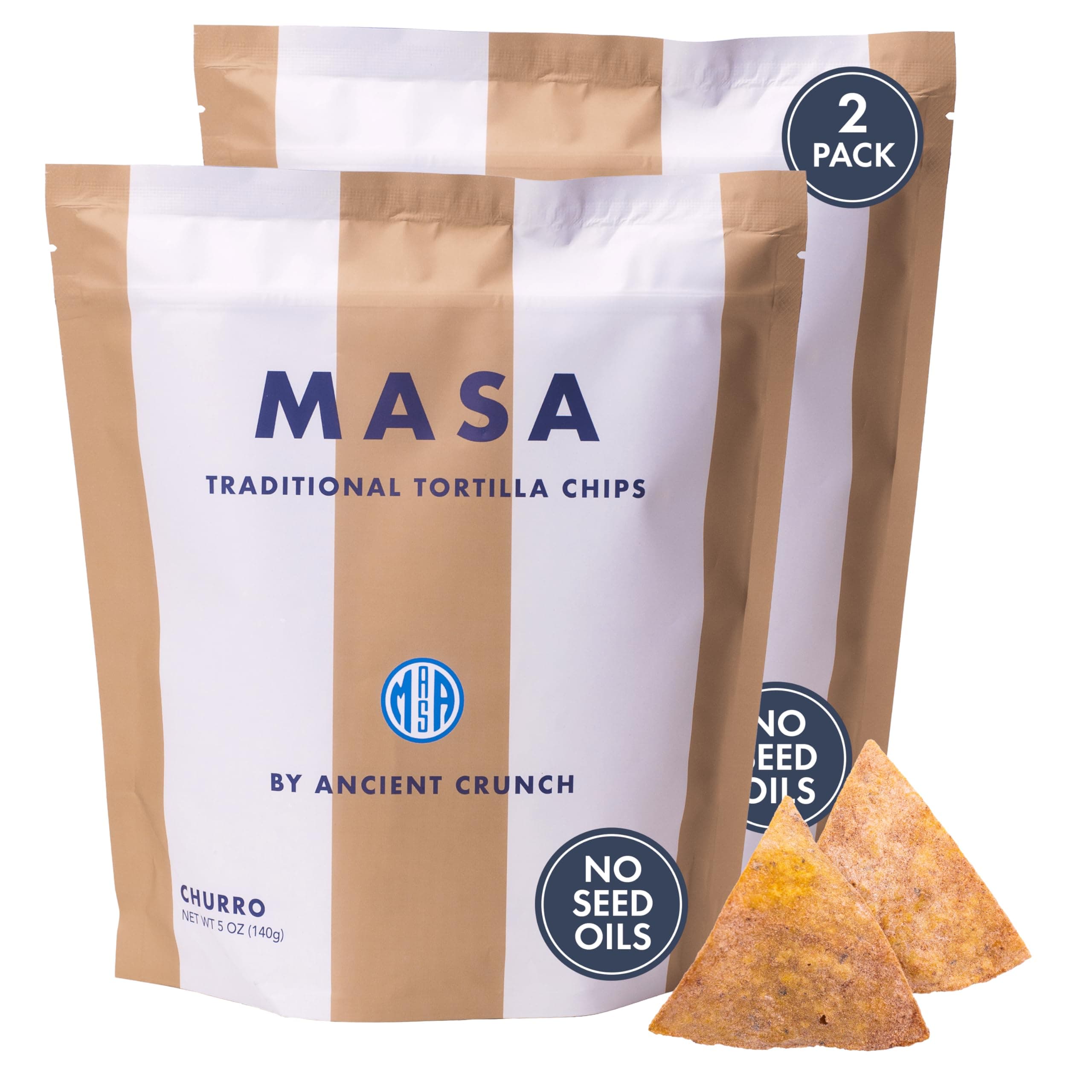 MASA Chips Churro Flavored Corn Tortilla Chips Cooked in Beef Tallow – Seed Oil Free Snack, 2pk×5 oz each– Handmade with Only Naturally Grown Corn, Cinnamon, & Sea Salt, Gluten Free