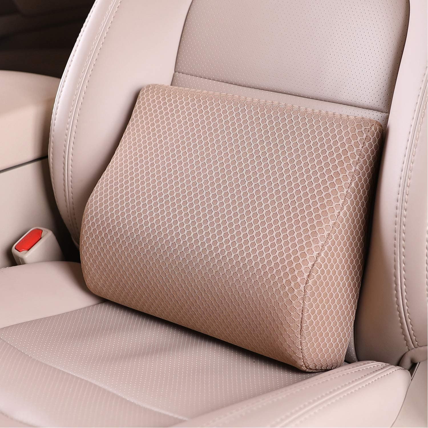 Memory Foam Lumbar Support Pillow for Car - Mid/Lower Back Support Cushion for Car Seat (Beige)