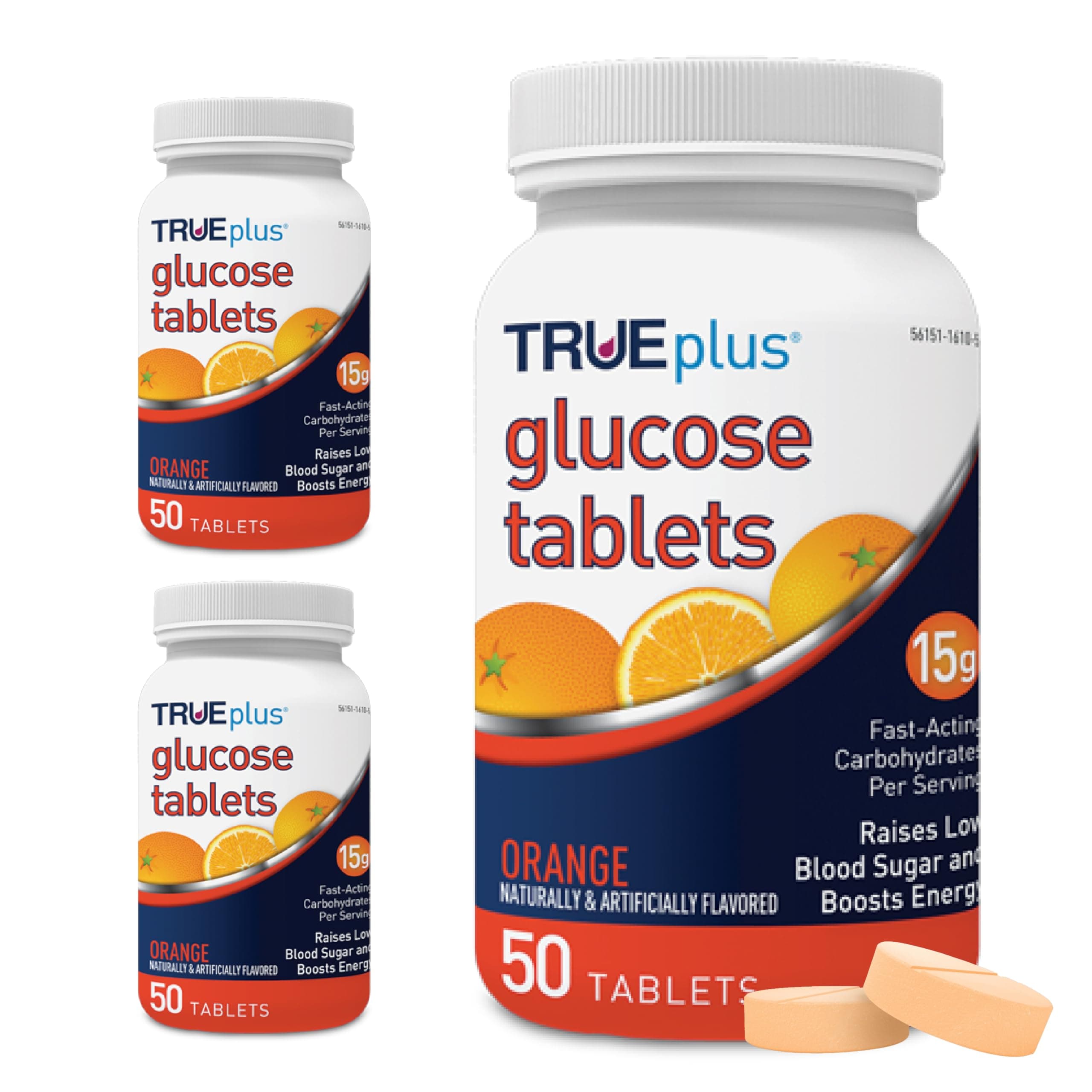 TRUEplus Glucose Tablets Orange Flavor Ct Bottle Pack 3 Multi