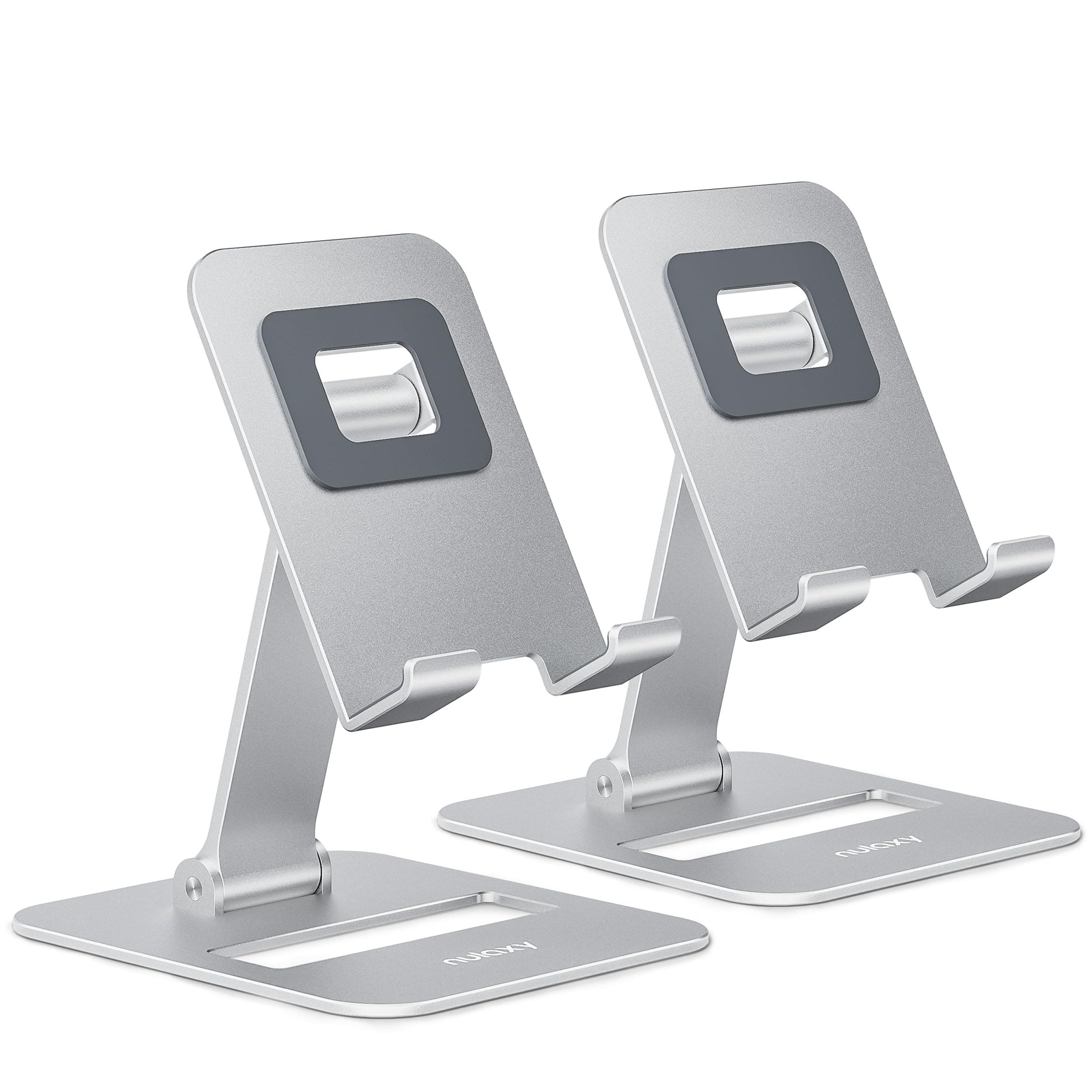 Nulaxy 2 Pack Dual Folding Cell Phone Stand, Fully Adjustable Phone Holder for Desk, Compatible with iPhone 16 15 14 13 12 11, Nintendo Switch, All Phones, Silver