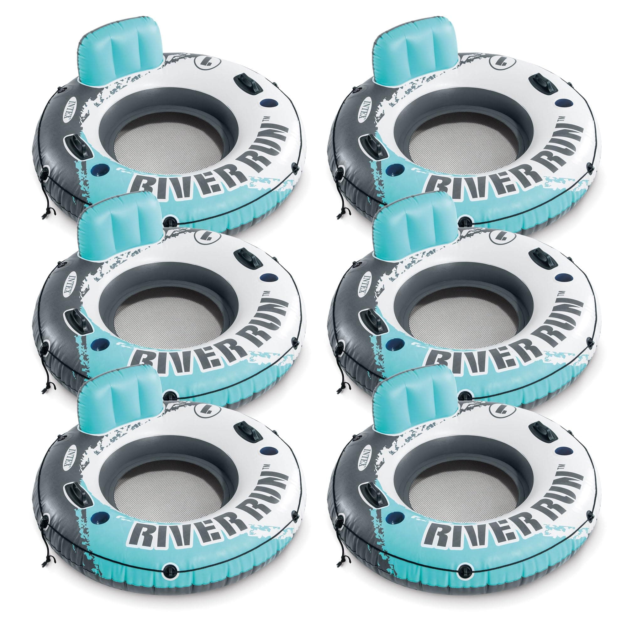 River Run 1 Inflatable Floating Lounge w/Backrest, Built-in Cup Holders, Grab Handles, & Grab Rope –220lb Weight Capacity, Color Varies (6 Pack)