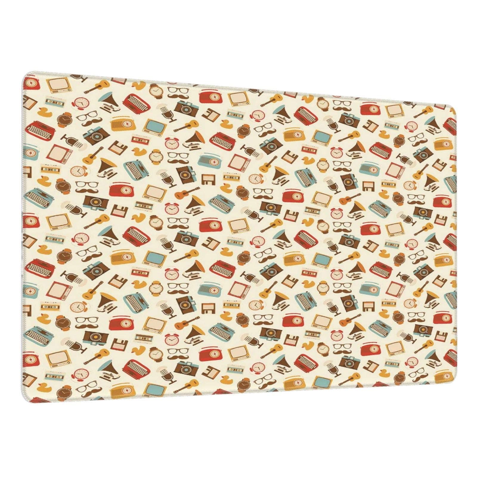 Larger Gaming Mouse Pads,Retro Pattern Old Fashioned Alarm Clock Typewriter Gramophone Radio Cassette,Desk Pad Keyboard Mat,Non-Slip Rubber Base,for Work & PC Gaming,Office & Home(80 x 30cm)