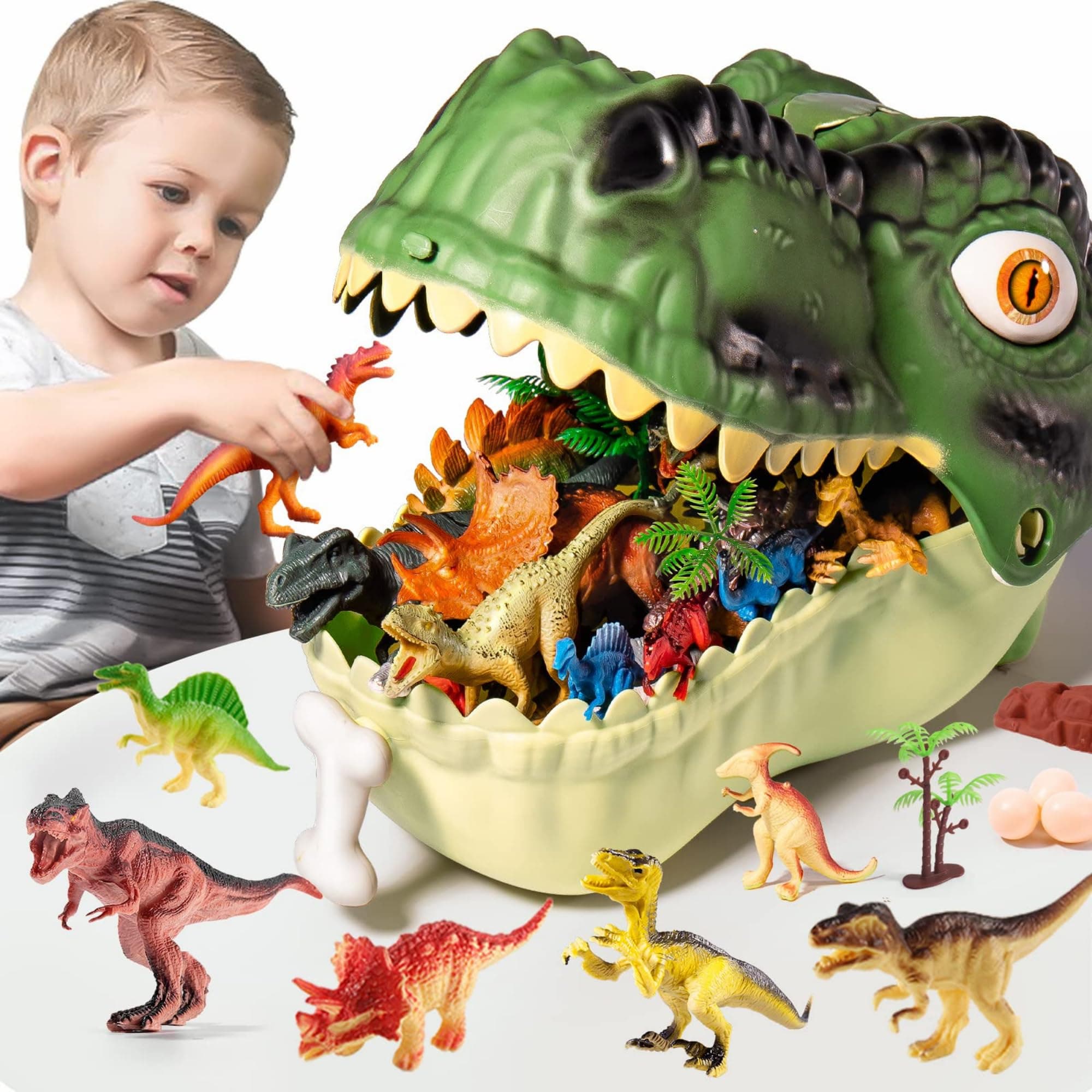 e-Paradise 39 Pcs Dinosaur Figures Set with Play Mat, Friendly Plastic Dino Toys for Kids, Interactive Educational Dinosaur World, for 3, 4, 5, 6, 7 Year Old Boys and Girls, Dino Games