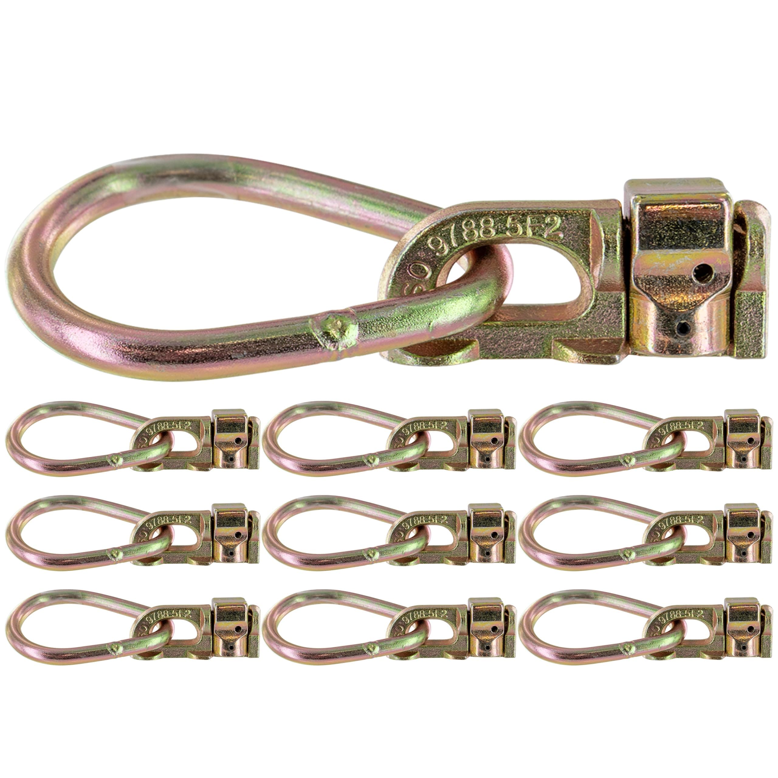 US Cargo Control Double Stud L Track Fitting with Pear Link (10 Pack) 5,000 Pounds Break Strength, Use with L Track Rails in Truck Bed or Trailer, Automatic Locking with Spring Release