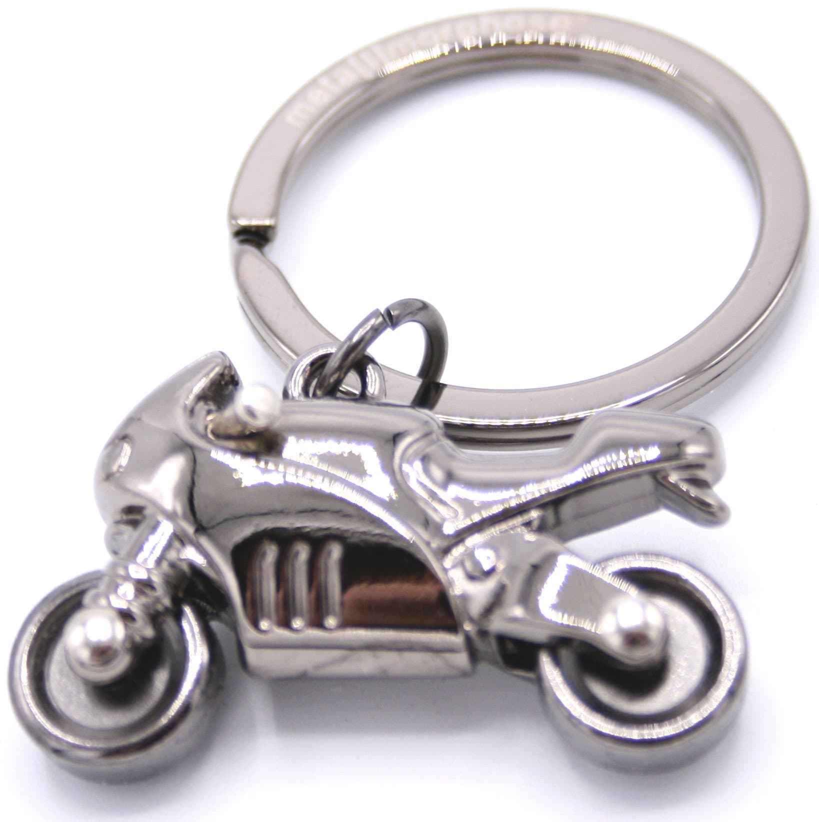 The Present Store 3D Silver Motorcycle Keyring Key Charm with Moving Wheels by Metalmorphose