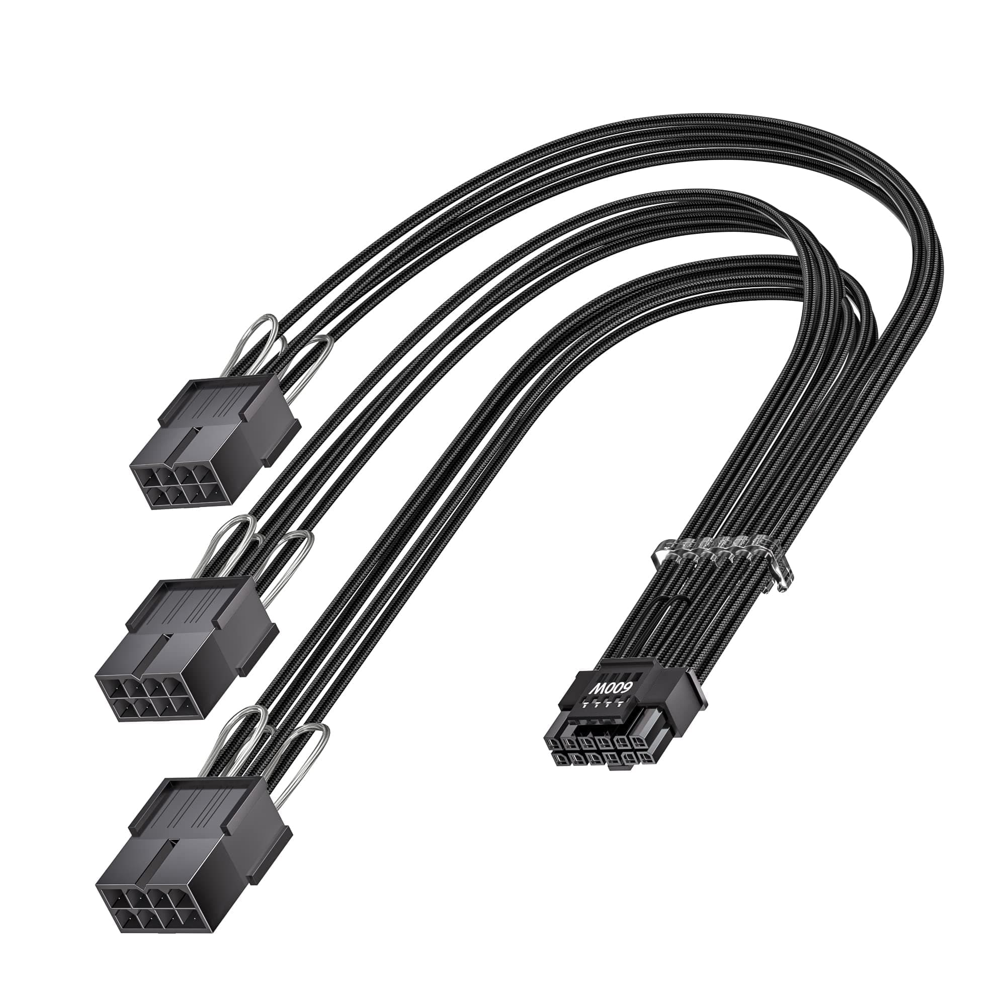 Fasgear PCI-e 5.0 Extension Cable,16Pin(12+4) Male to PCI-E 5.0 3x8Pin Female Sleeved Extension Cable with 4 Cable Combs,30cm 12VHPWR(12V-2x6) Cable for GPU 3090Ti&RTX 4080 4090 5070 5080 16AWG