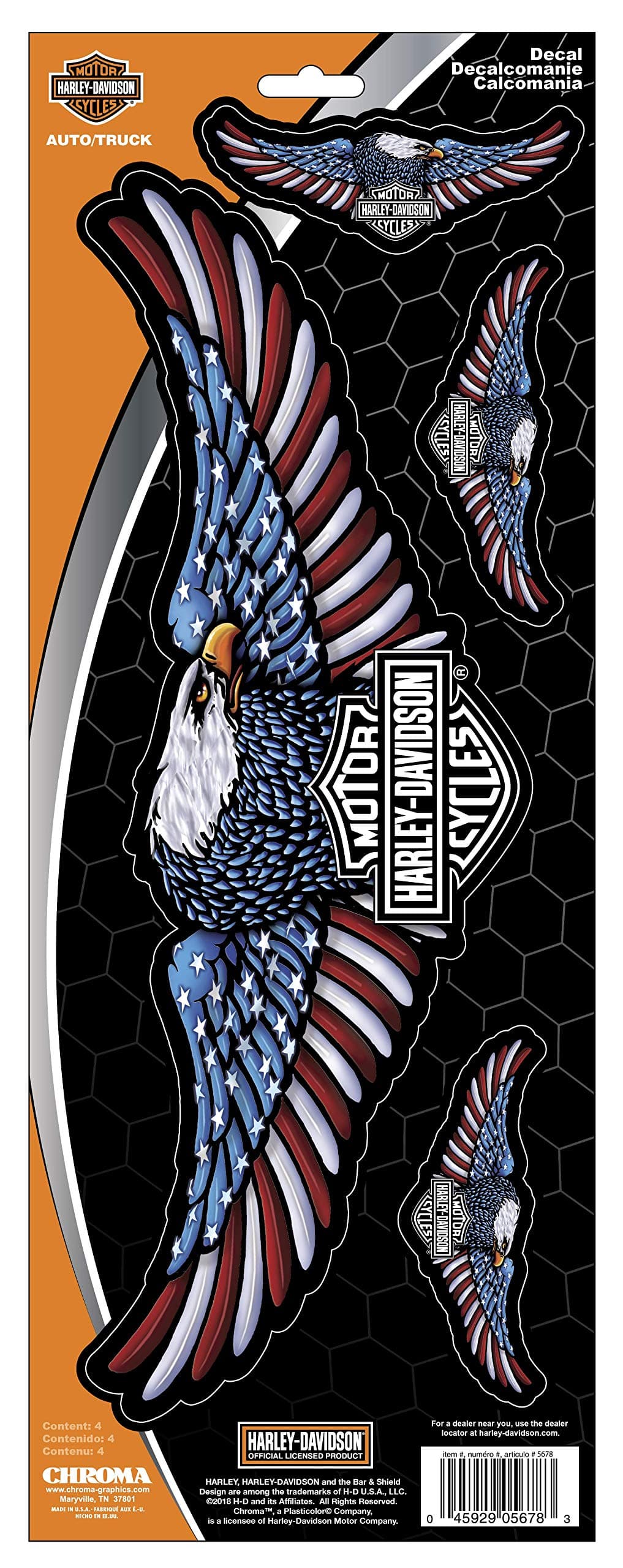 005678 Harley-Davidson Eagle Red/White/Blue Onz Decal, 1 Pack