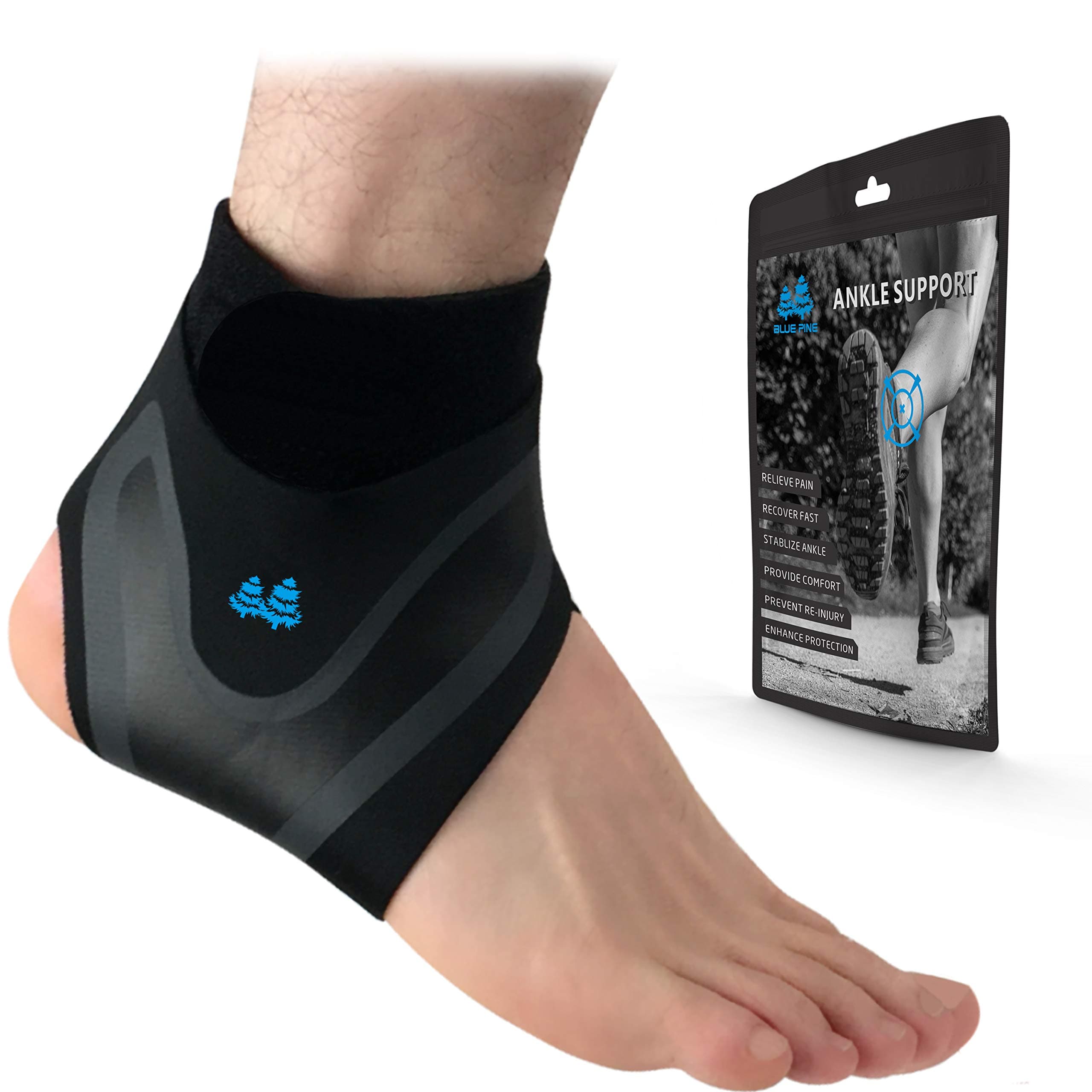 BLUE PINE Ankle Support Adjustable Lightweight Ankle Brace Breathable Material Ankle Sleeve for Men and Women, Single Unit (Right, Large)
