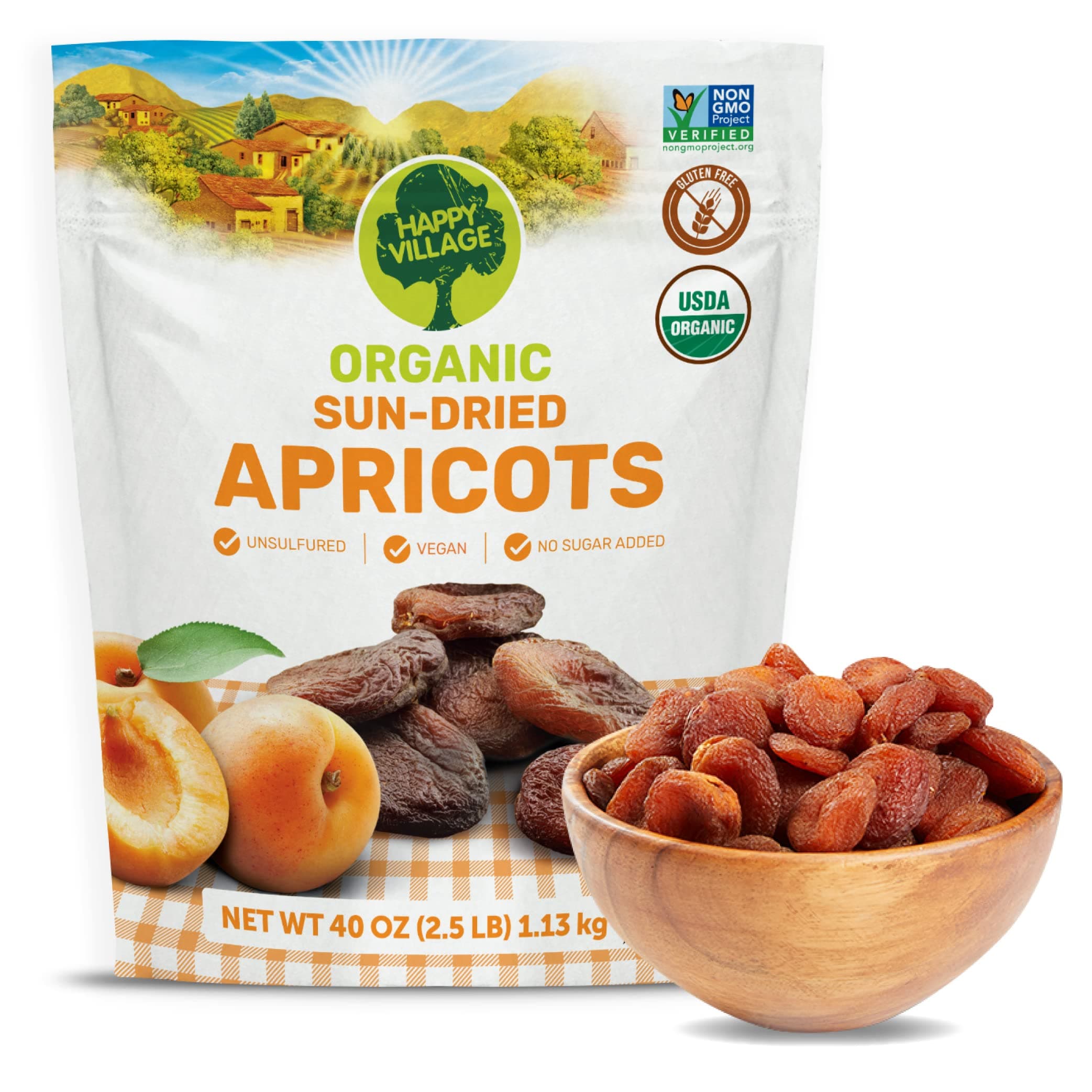 Organic Turkish Dried Apricots, No Sugar Added Dried Fruit, 40 OZ Resealable Pack - Kosher, Non-GMO, Unsweetened, Unsulfured, Vegan Sun-Dried Apricot