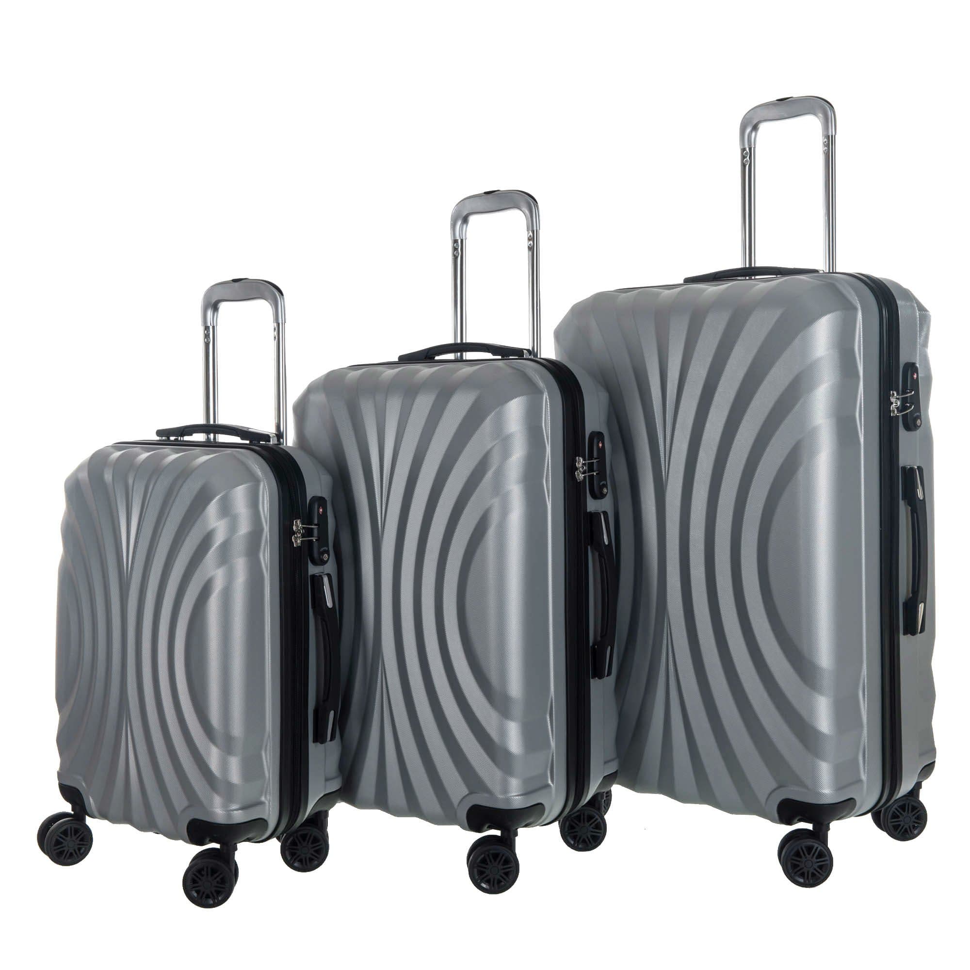 hardshell suitcase with TSA lock and super spinner, 3 piece luggage set (Silver-Wave)