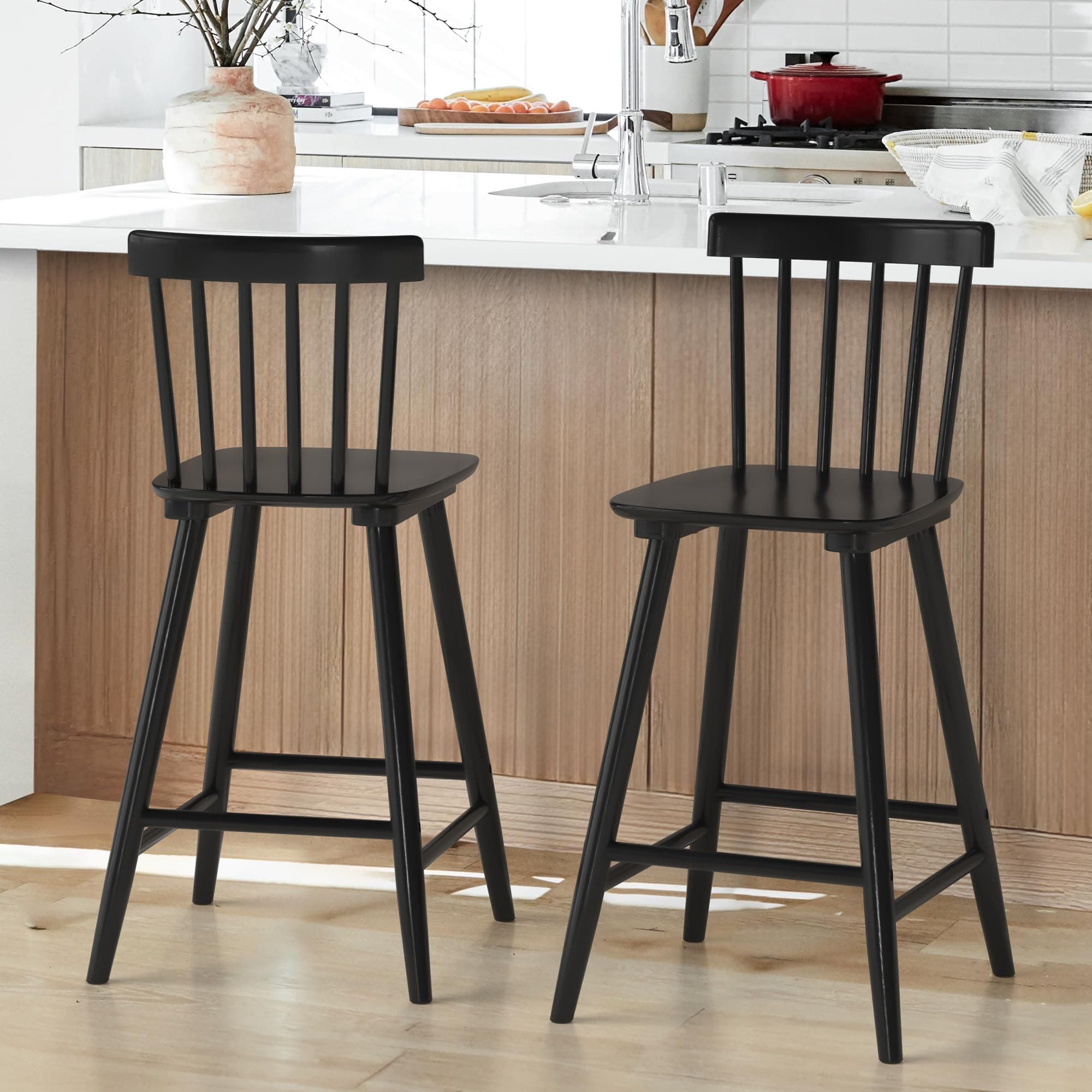 LUE BONA 1.0 Basic Version 24inch Windsor Wooden Black Bar Stools