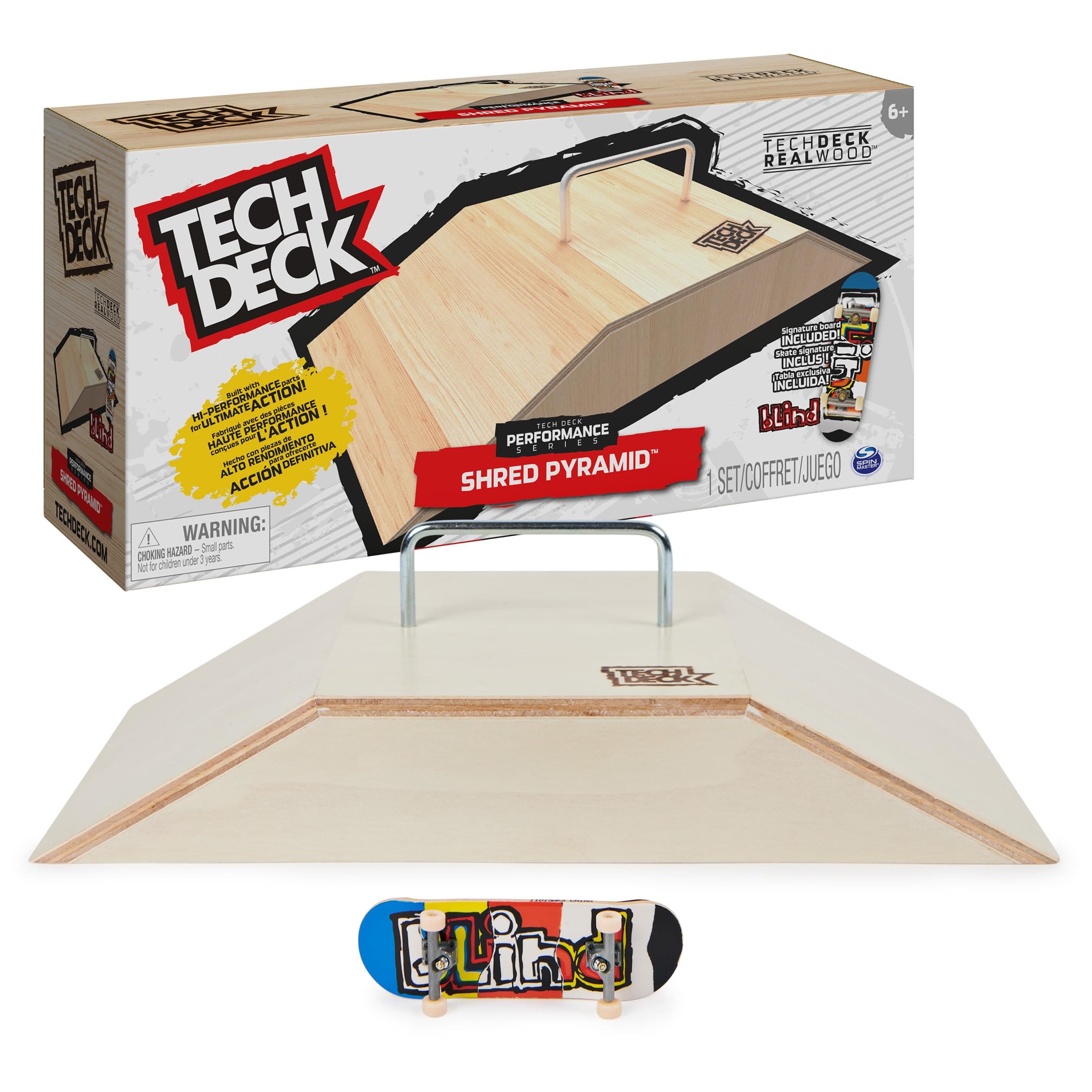 TECH DECK Performance Series Shredded Pyramid Set with Metal Rail and Dedicated Blind Finger Board Real Wood Kids Toy for Boys and Girls Ages 6+