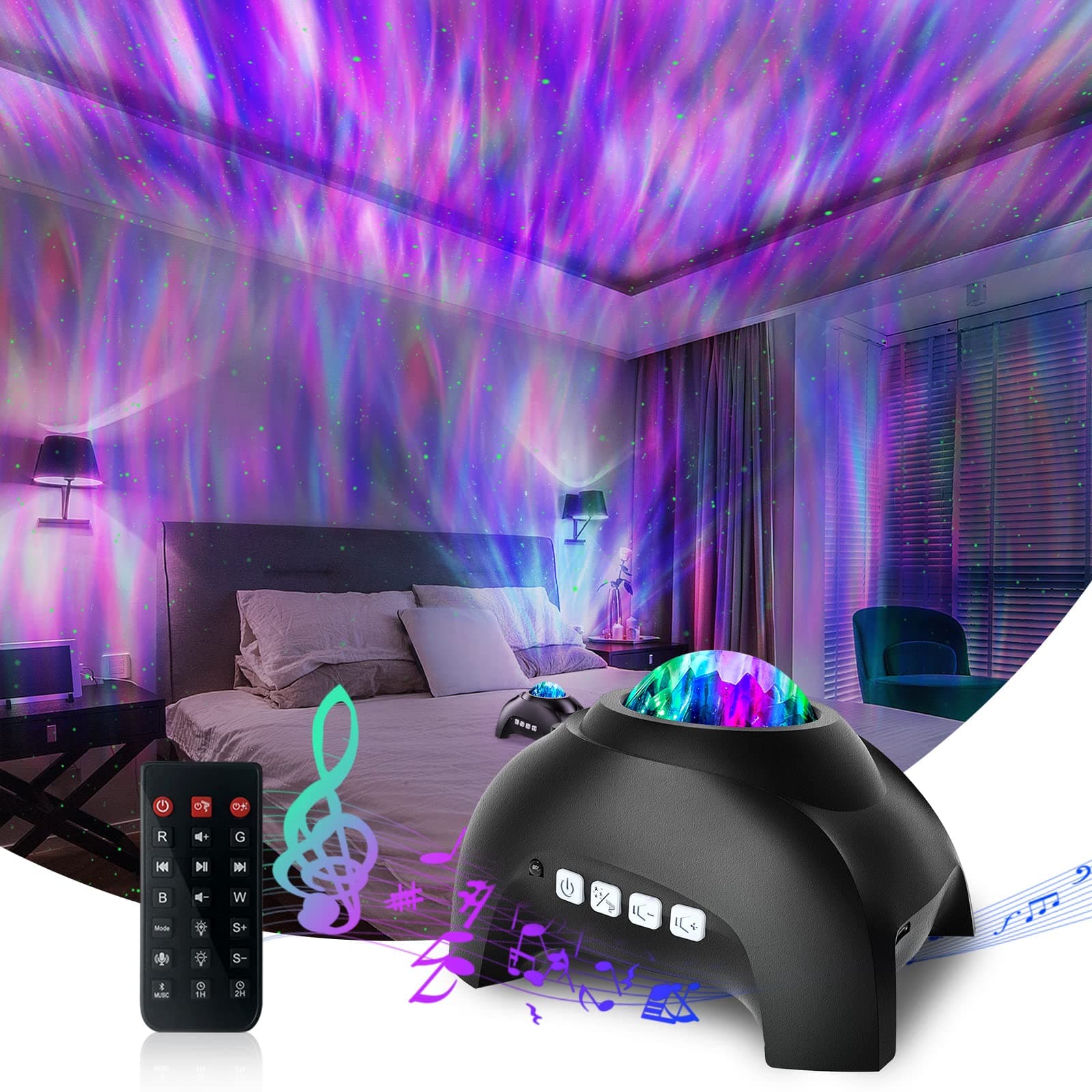 Star Projector, TOGAVE Aurora Projector for Decor, with Bluetooth Speaker and White Noise Light Night , Galaxy Projector for Kids, Adults, Gaming Room, Home Theater(Black)