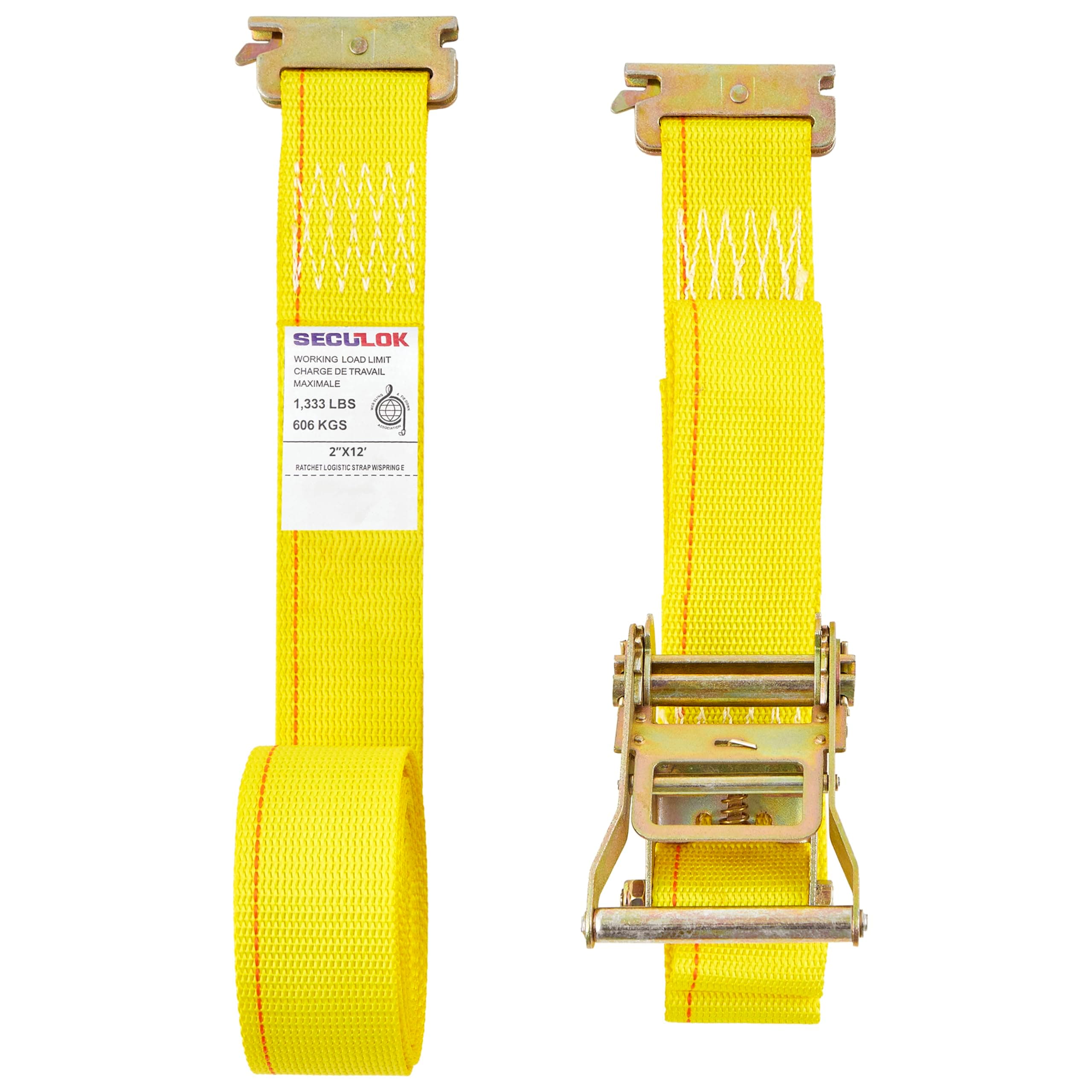 2" x 12' Logistic E-Track Ratchet Straps with 1,333 Lbs WLL, Durable and Secure Cargo Tie-Downs for Trucks, Vans & Trailers, Ideal for Safe Transit (Yellow)