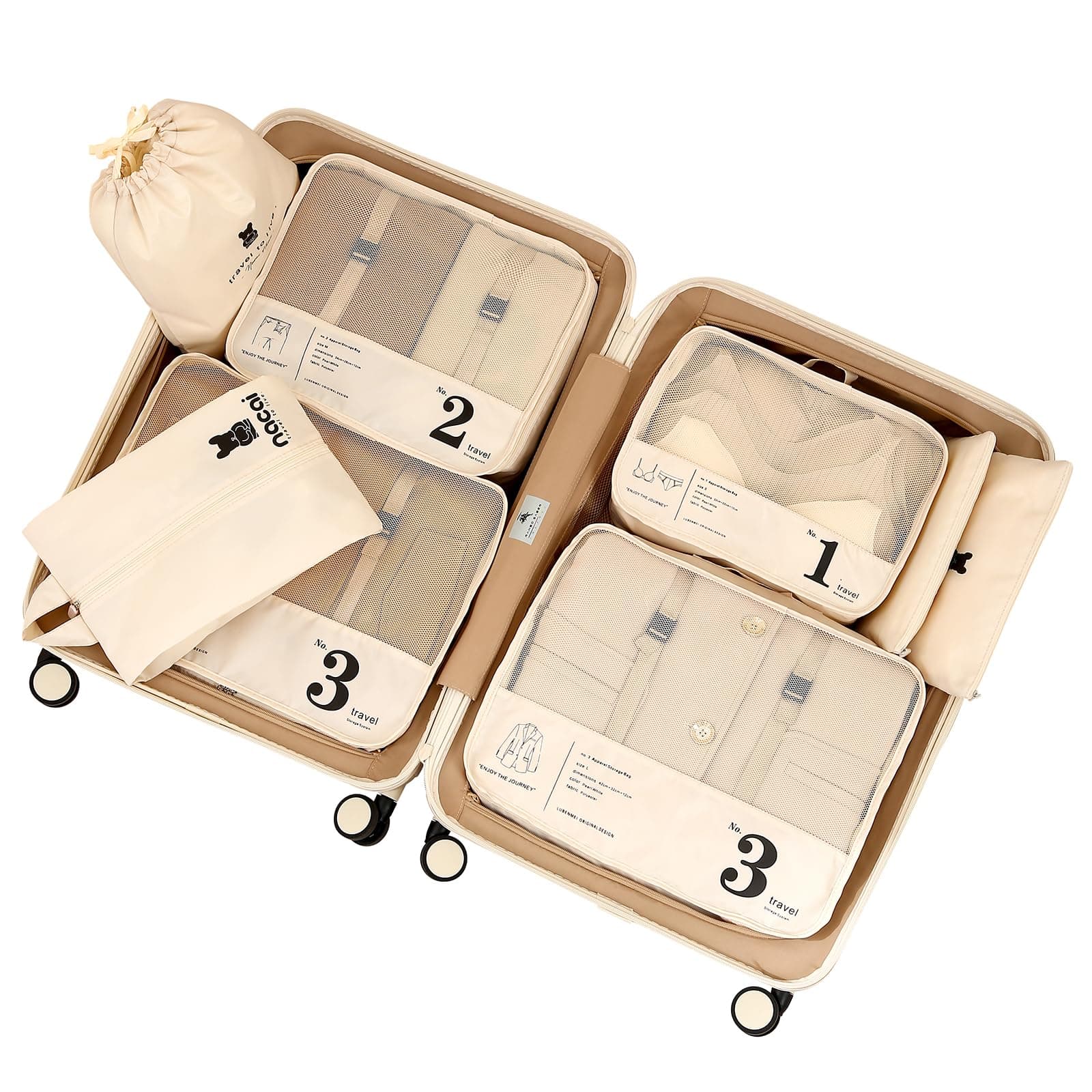 Lammcou Suitcase Organiser, 8-Piece Packing Cube Set, Packing Cubes, Clothes Bags, Packing Bags with Cosmetic Bag, Waterproof Shoes Bag, Travel Essentials Organiser System for Holidays & Travel