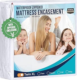 Utopia Bedding Zippered Mattress Encasement, Waterproof Mattress Protector, Six-Sided Absorbent Cover, Bed Bug & Dust Mite Proof, White (Twin XL)