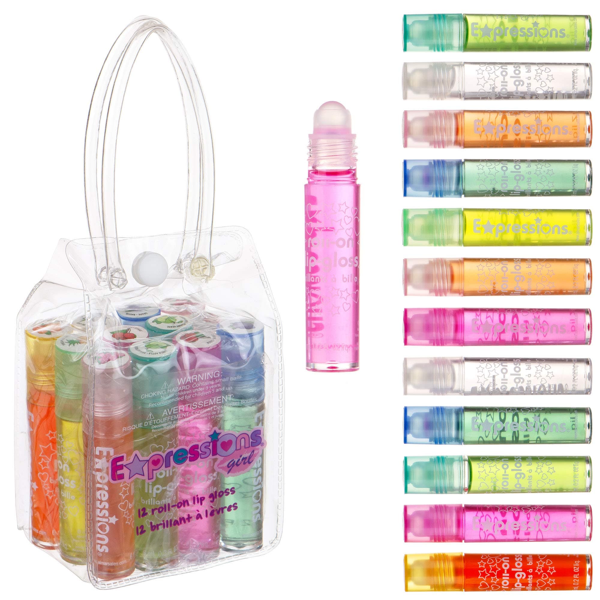 12pc Roll On Lip Gloss Set with Carrying Case, Glossy Lip Make-up for Kids and Teens - Fruity Flavors, Non Toxic, Kid Friendly, Party Gift, Best Friends