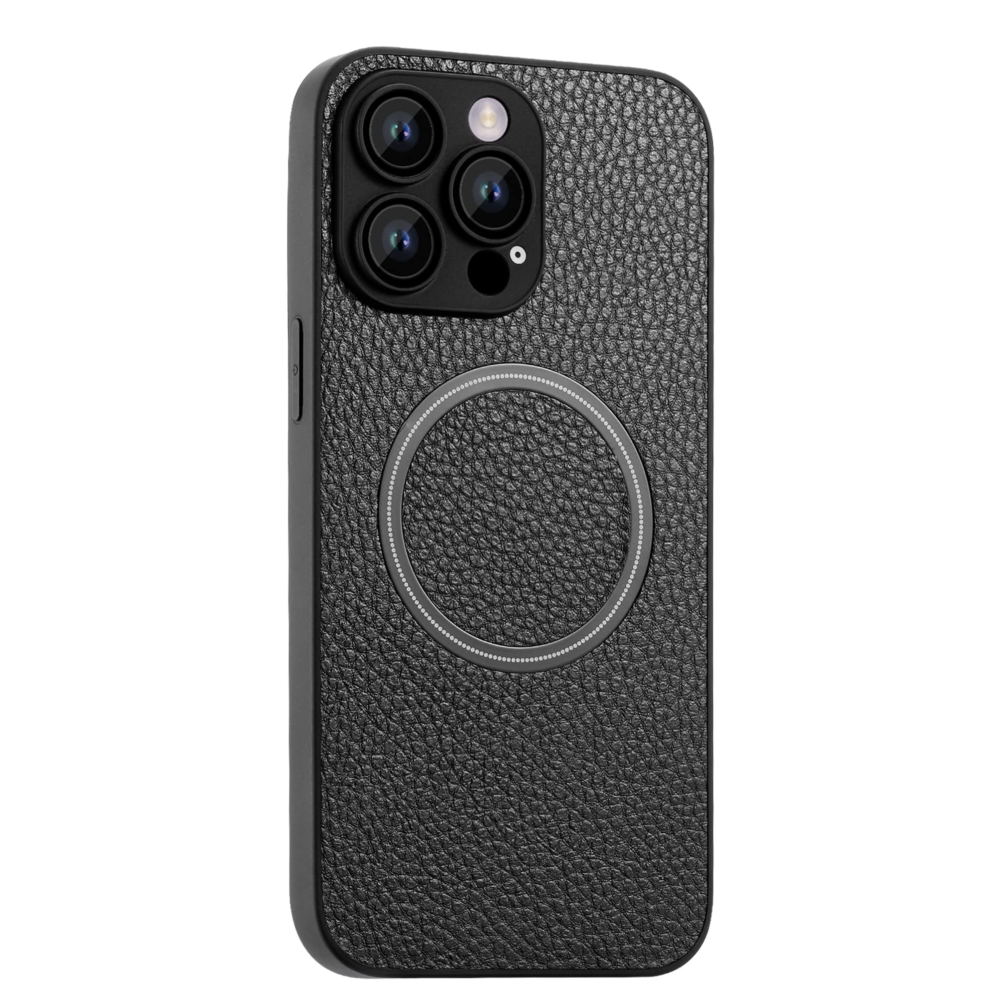 SHEROX Leather Magnetic Case for iPhone 12 Pro [Compatible with MagSafe] [Built-in Camera Lens Protector] - Black