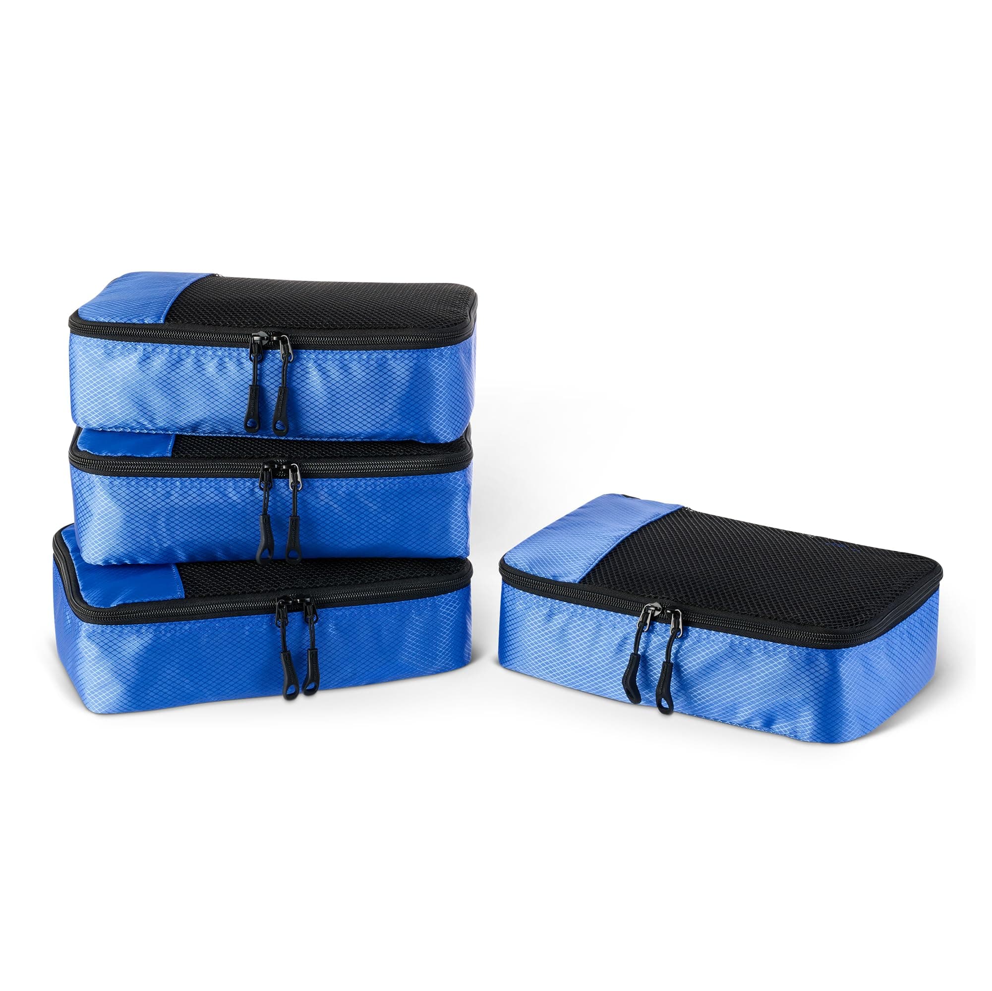 4-Piece Packing Cubes Travel Accessories Set, Space-Saving Luggage Organizers with Double Zipper, Mesh Top, Small/Medium/Large/Slim, Blue (Previously Amazon Basics)