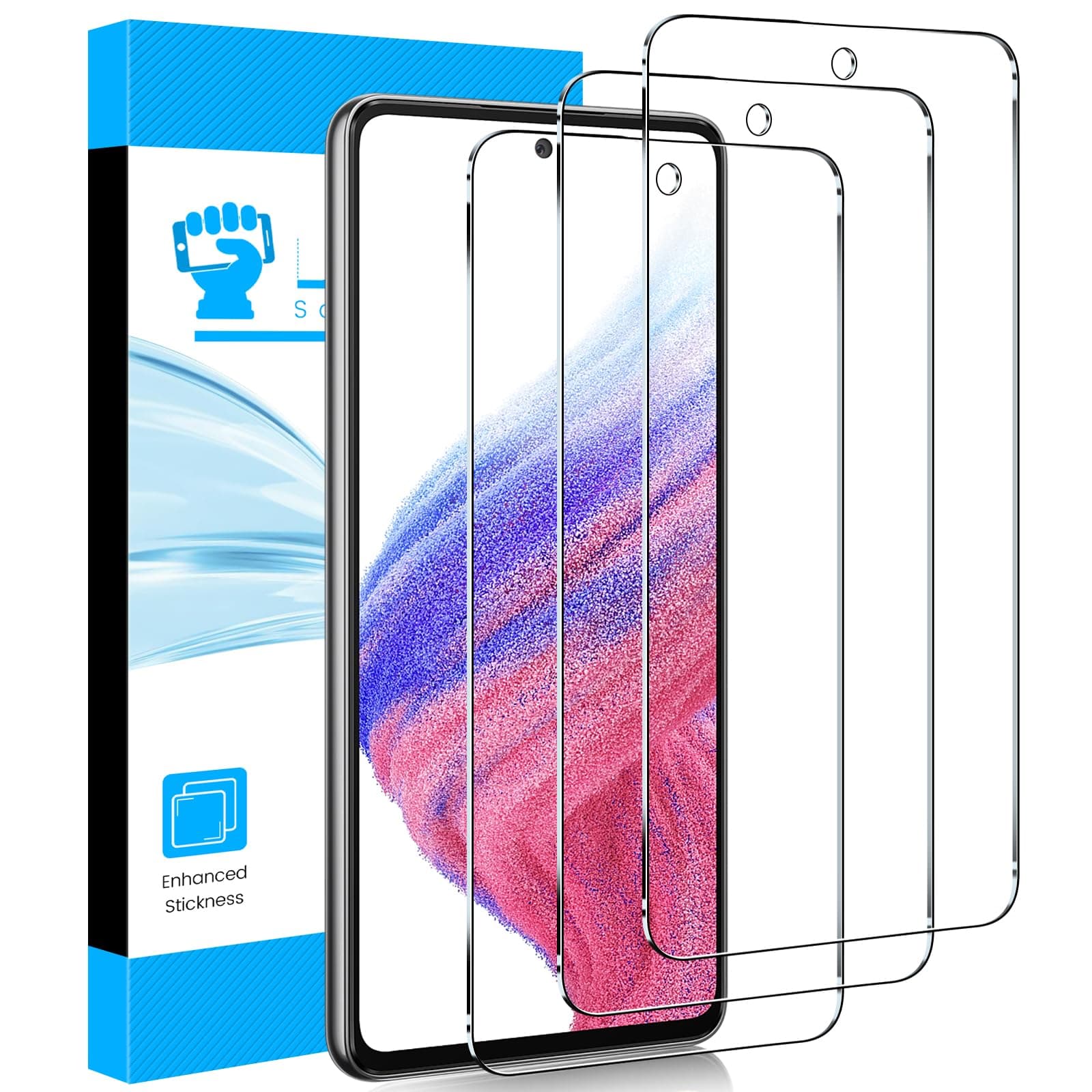 LYWHL 3 Pack for Samsung Galaxy A53 5G Screen Protector, Tempered Glass HD Clear 9H Hardness Protective Film for Galaxy A53 6.5”, Anti-Scratch Bubble Free Case Friendly - Transparent