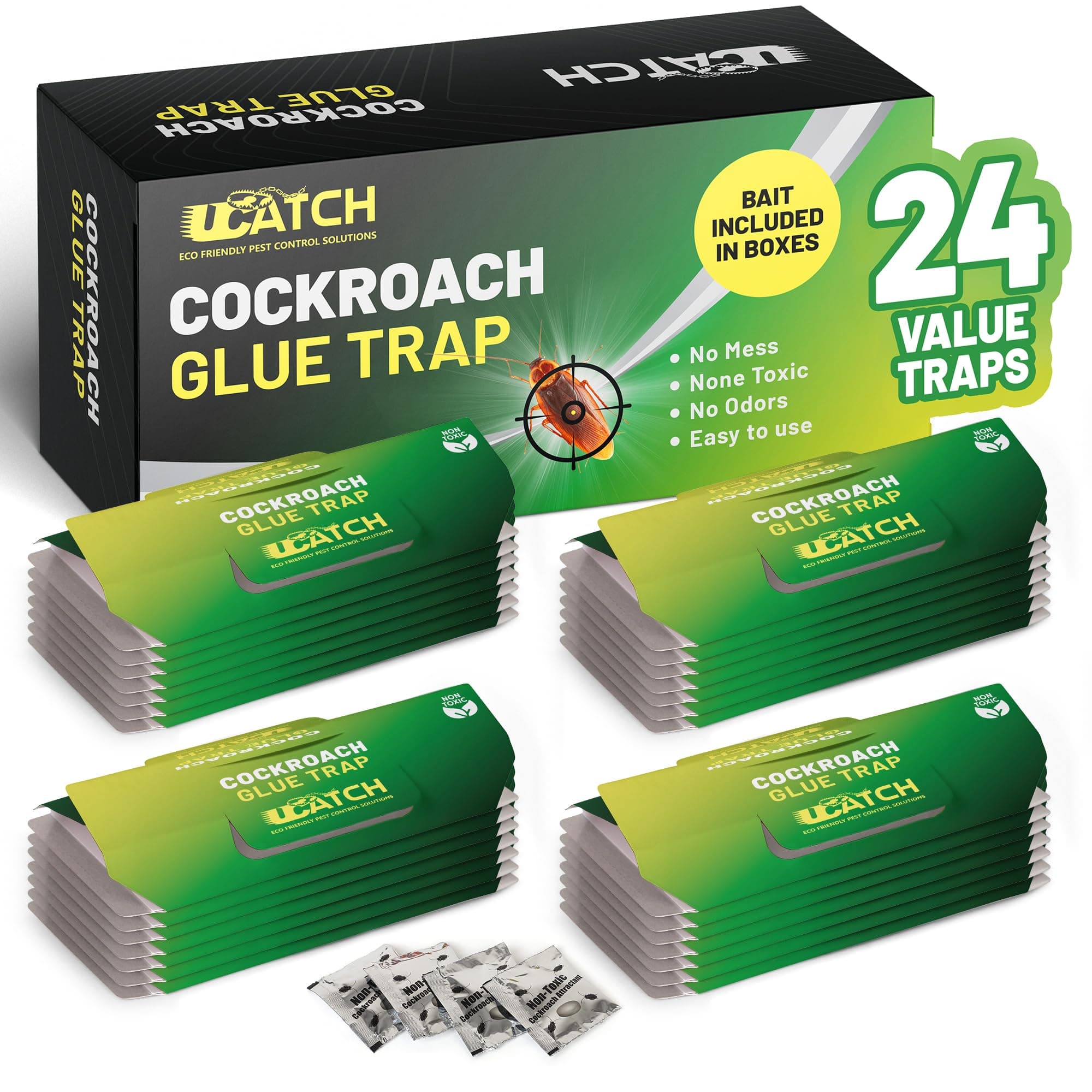 Roach Traps Indoor - 24 Pack Roach Traps | Effective German Roach Killer for Home Infestation - Child and Pet Safe Cockroach Trap Easy-to-Use Glue Traps for Roaches – UCatch
