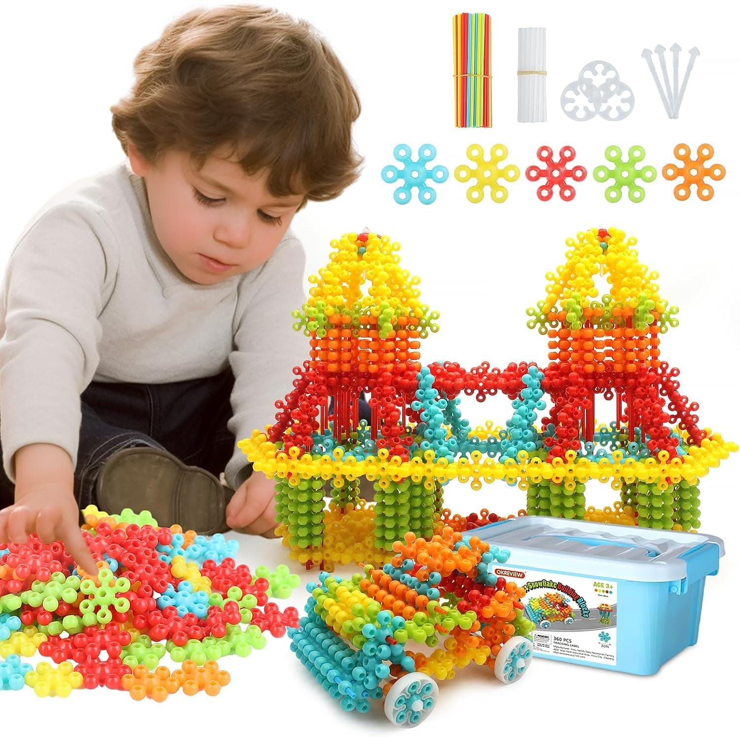 FERIO 100 Pcs Star Shaped Hole Design, Star Block Interlocking Blocks Colorful Star Building Blocks Educational Construction Blocks for Kids STEM Toys (Multicolor, 100Pcs) for 3+ Year