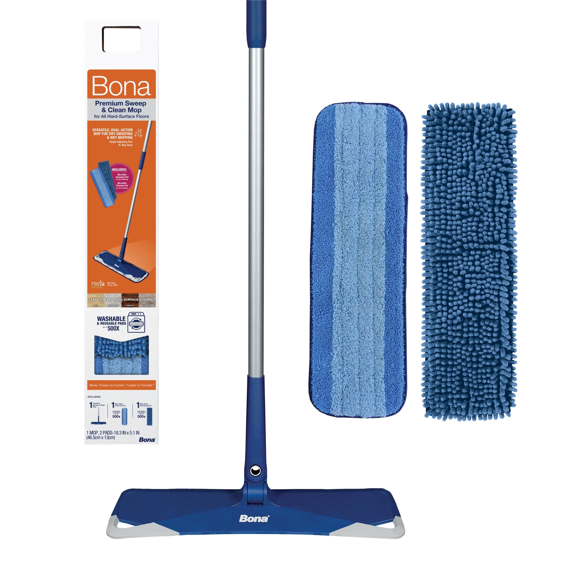 Bona Microfiber Floor Mop Kit with Dusting Pad for Wet & Dry Cleaning | Suitable for Wood, Tile, Stone, Marble, Granite, Vinyl & Laminate Floors | Washable, Removable & Easily Attach Pads