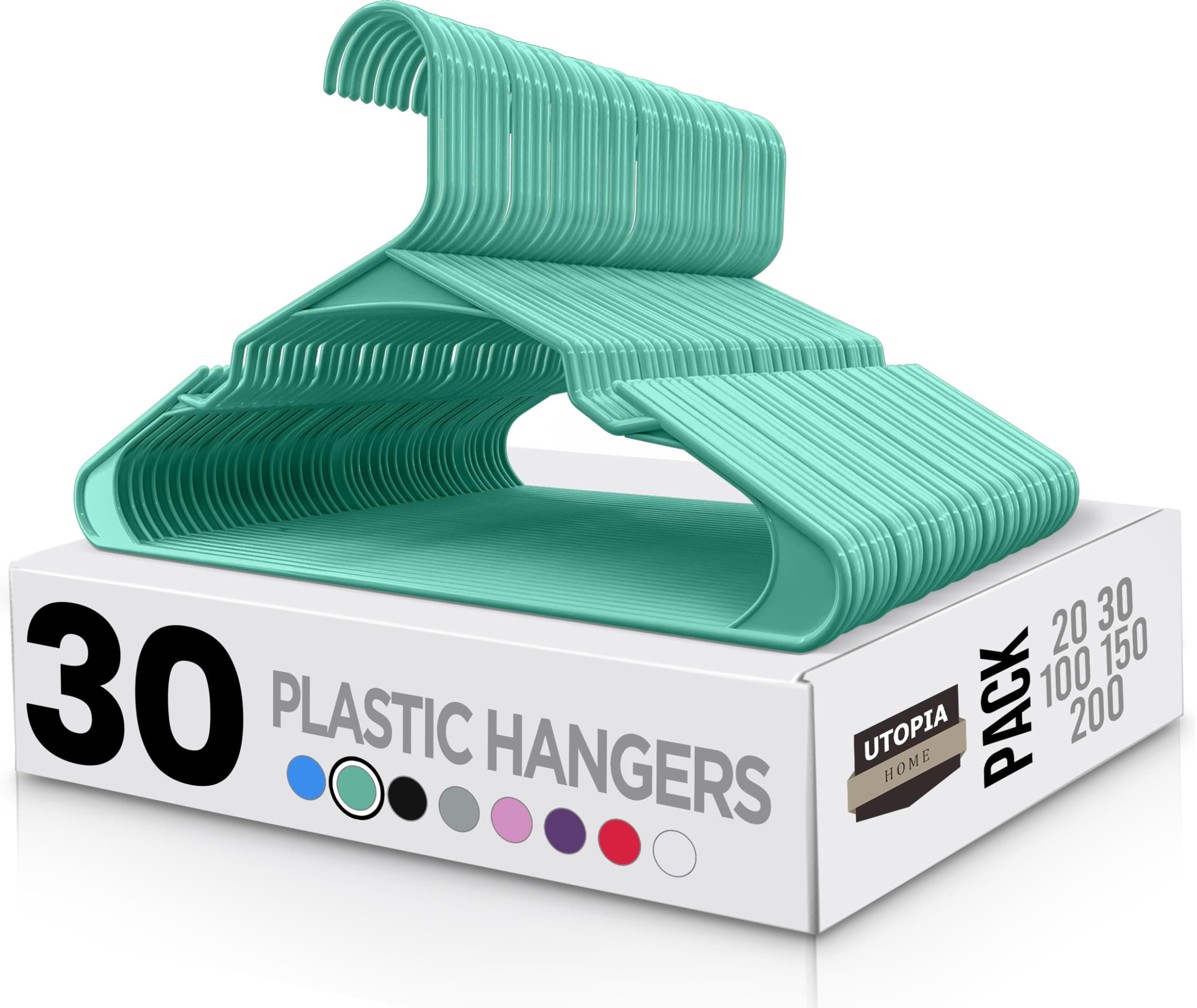 Utopia Home Clothes Hangers 30 Pack - Plastic Hangers Space Saving - Durable Coat Hanger with Shoulder Grooves (Aqua)