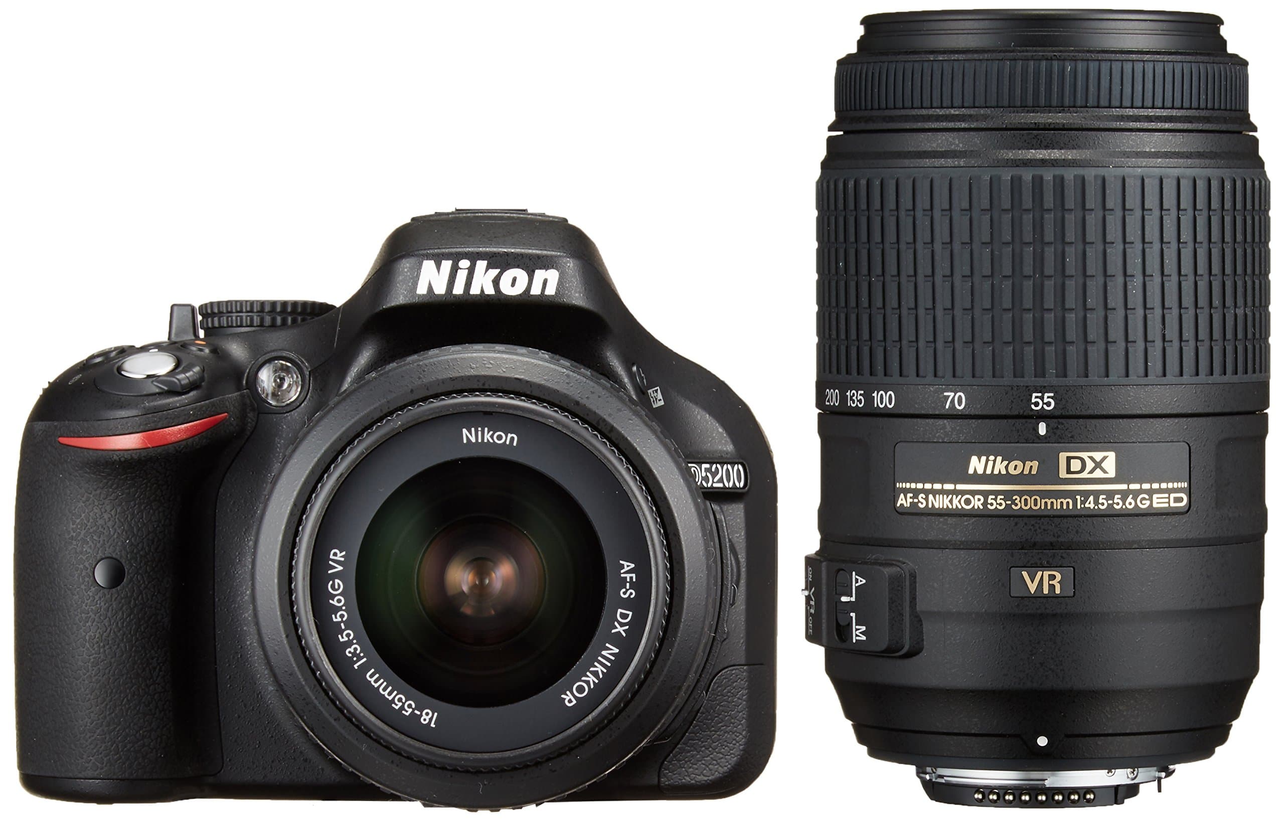 Nikon Digital Single-lens Reflex Camera D5200 Double Zoom Kit Af-s Dx Nikkor 18-55mm F/3.5-5.6g Vr / Af-s Dx Nikkor 55-300mm F/4.5-5.6g Ed Vr Black D5200wzbk