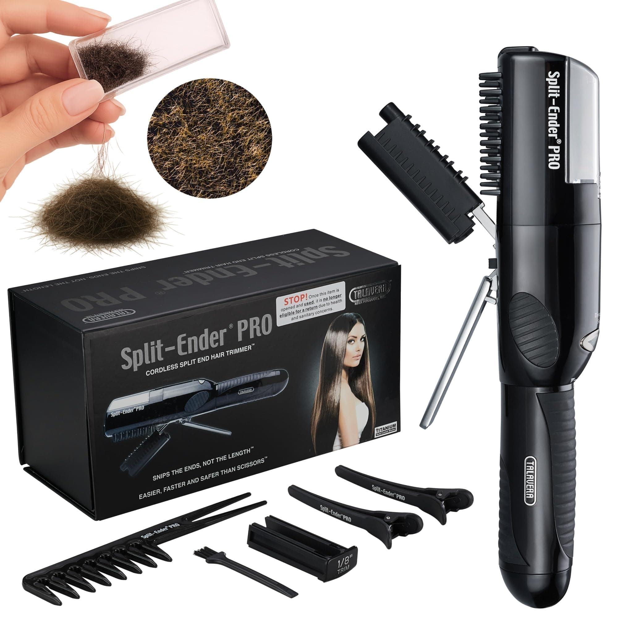 Split-Ender PRO - Original Professional Beauty Tool - Cordless Split End Hair Trimmer for Damaged, Dry, Brittle, Frizzy, Curly or Straight Hair (Black, Professional Kit)