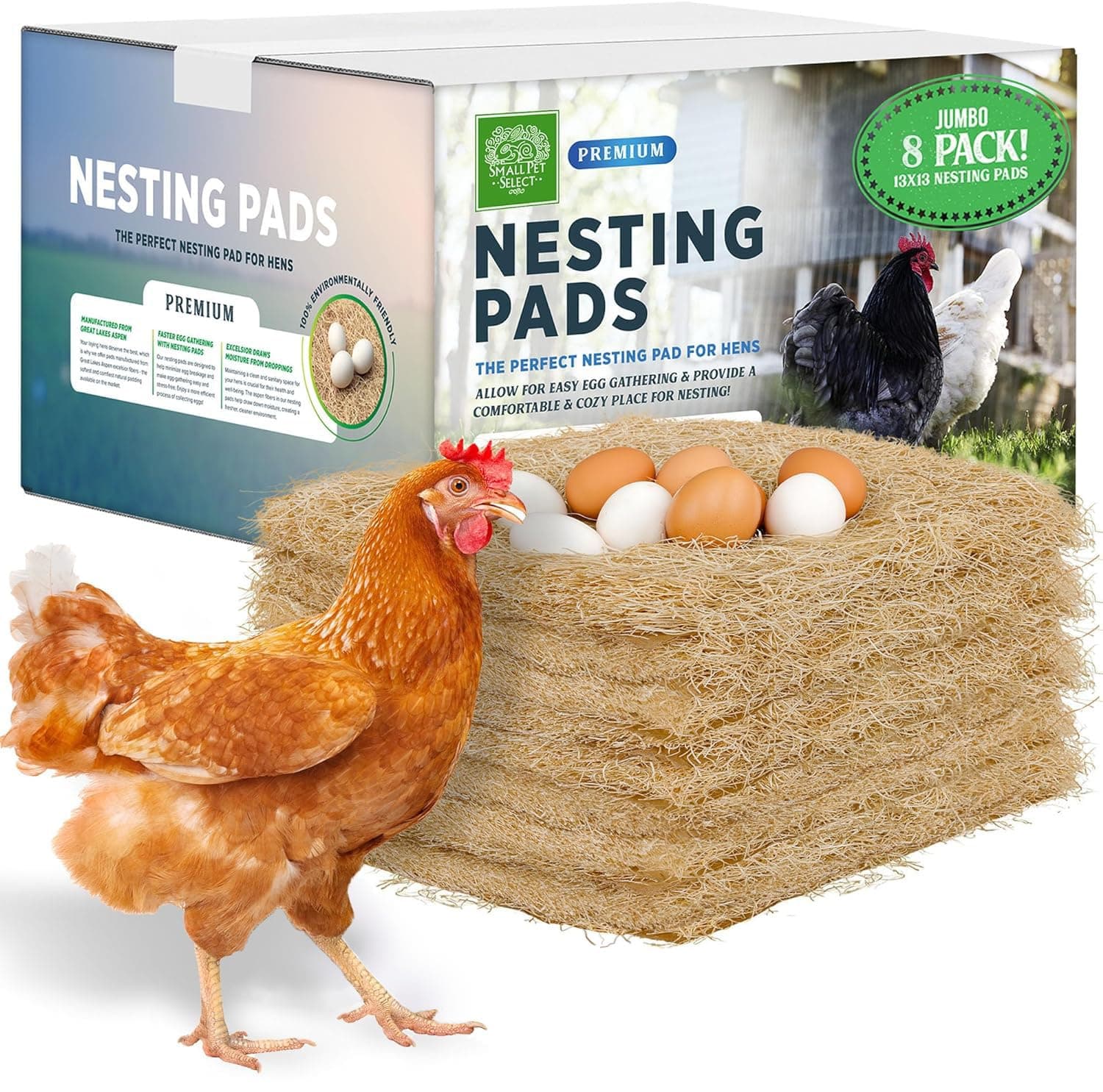 Chicken Nesting Pads (8-Pack), 13x13, for Hens, Fits Most Nesting Boxes, Chicken Coop Nest Liners