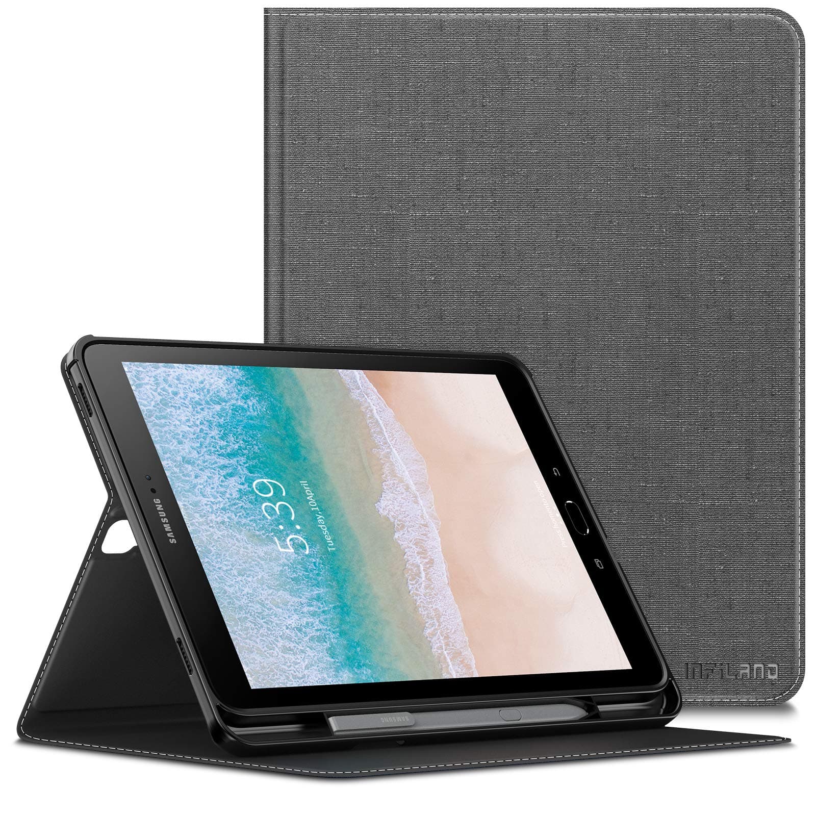 INFILAND Case for Samsung Galaxy Tab S3, Front support Case with S Pen Holder Compatible with Samsung Galaxy Tab S3 9.7 inch (T820/T825) Tablet, with Auto Sleep/Wake Features,Gray