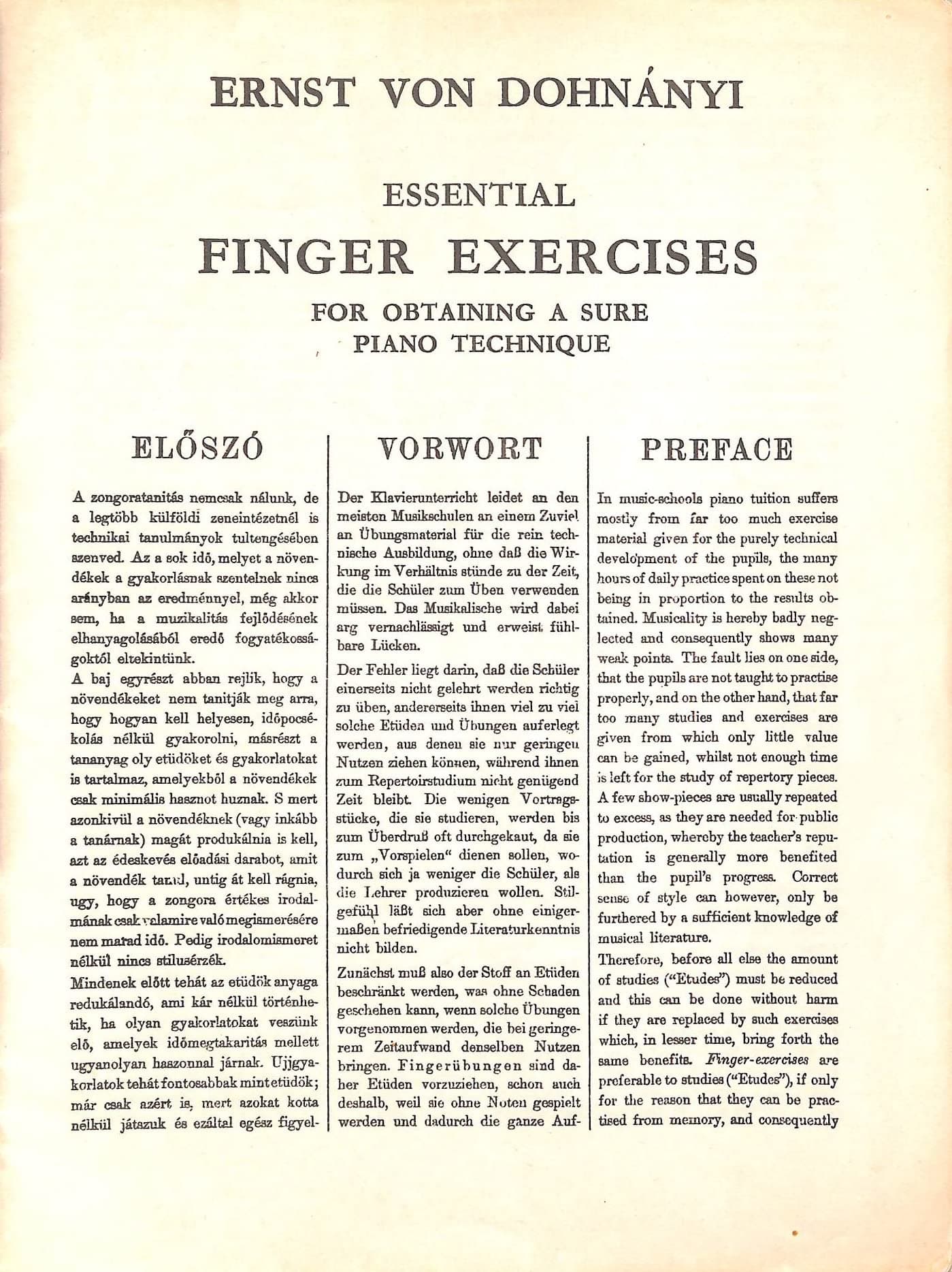 Essential Finger Exercises (for (for obtaining a sure piano technique)
