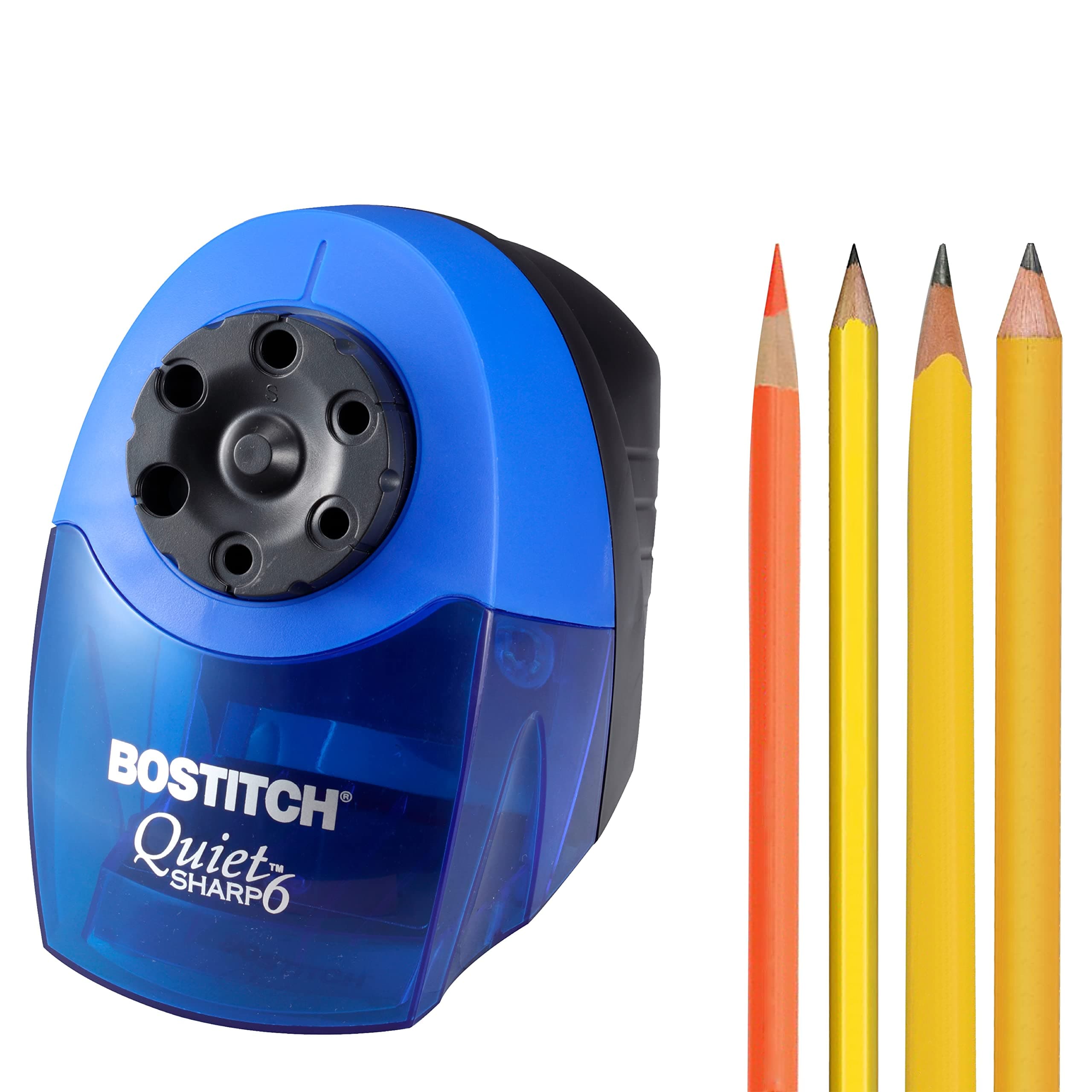 Office QuietSharp Electric Pencil Sharpener, Heavy Duty Classroom or Office Use, Size Selector with 6 Different Sizes, Blue
