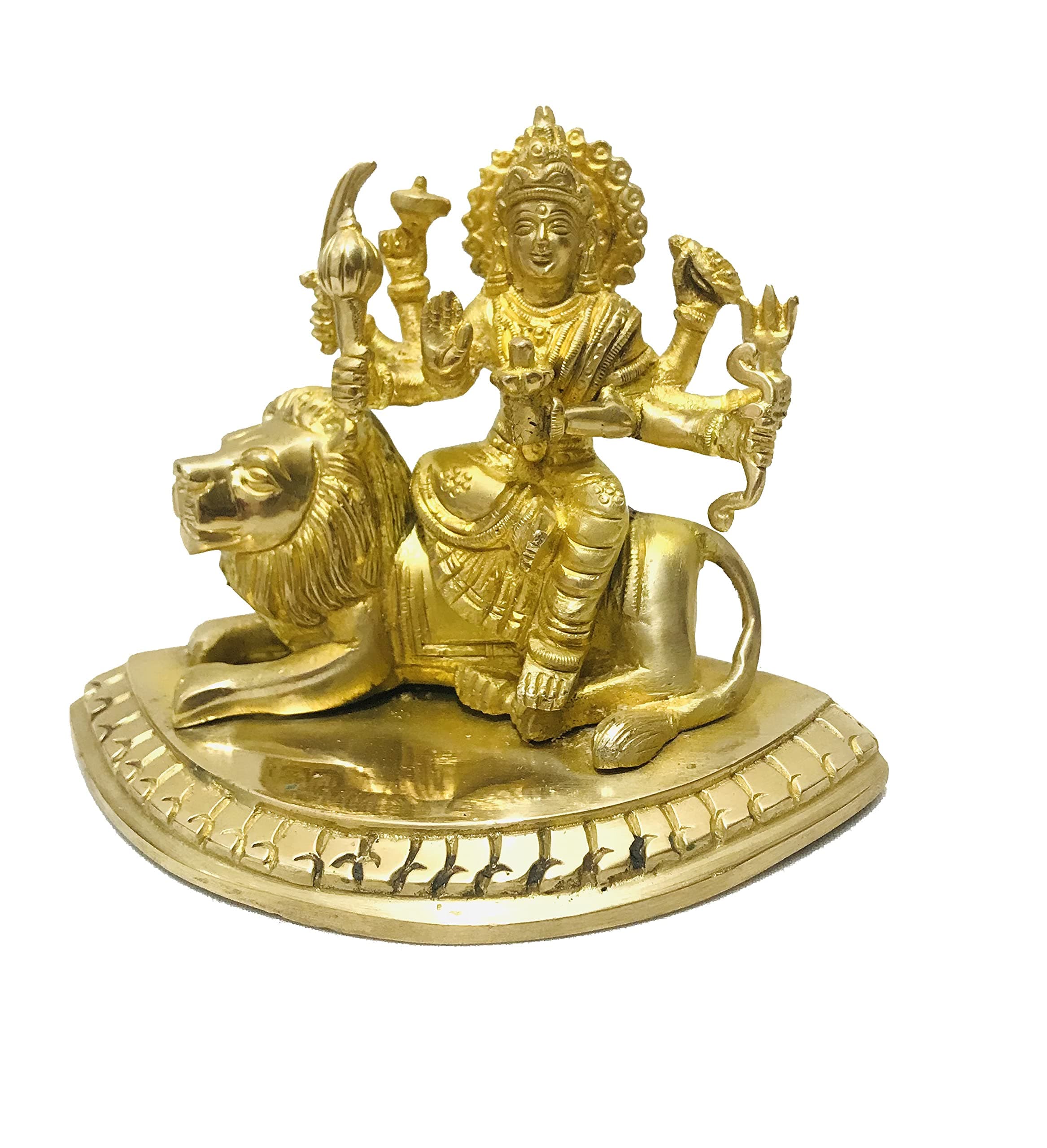 Lord Durga Idol Mata Statue Brass Devi Durga Rani sitting lion Goddess Murti Idol for Home Temple mandir Puja Sculpture Housewarming Figurine navratri poojan pooja size- (H) 4 inch with phouch
