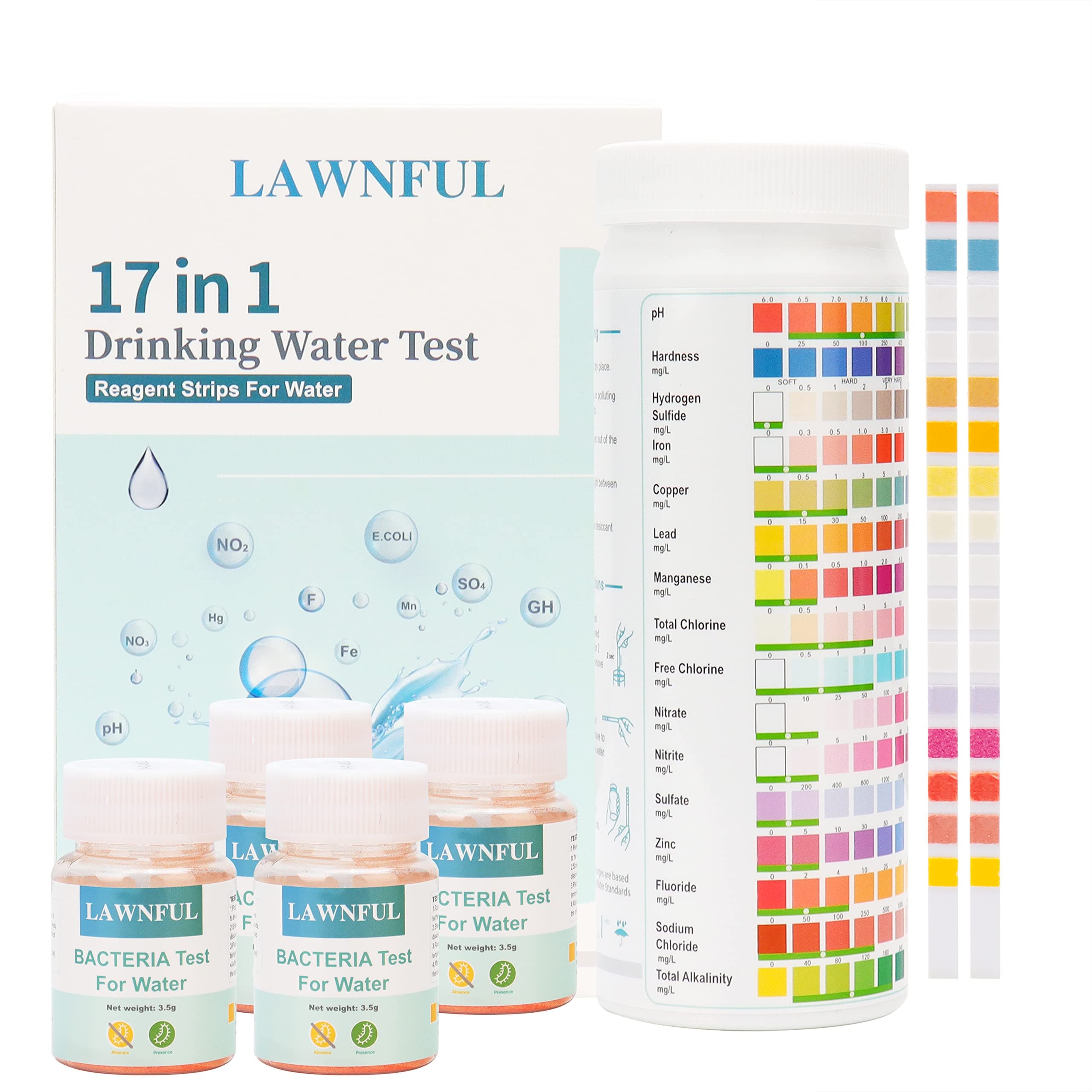 17-Way Drinking Water Test Kit, 2 Pcs Coliform Bacteria Test Kit & 100 Water Test Strips, Home Water Quality Test Kit Detect pH, Copper, Lead, Iron, Hardness, Chlorine, E.Coli and More
