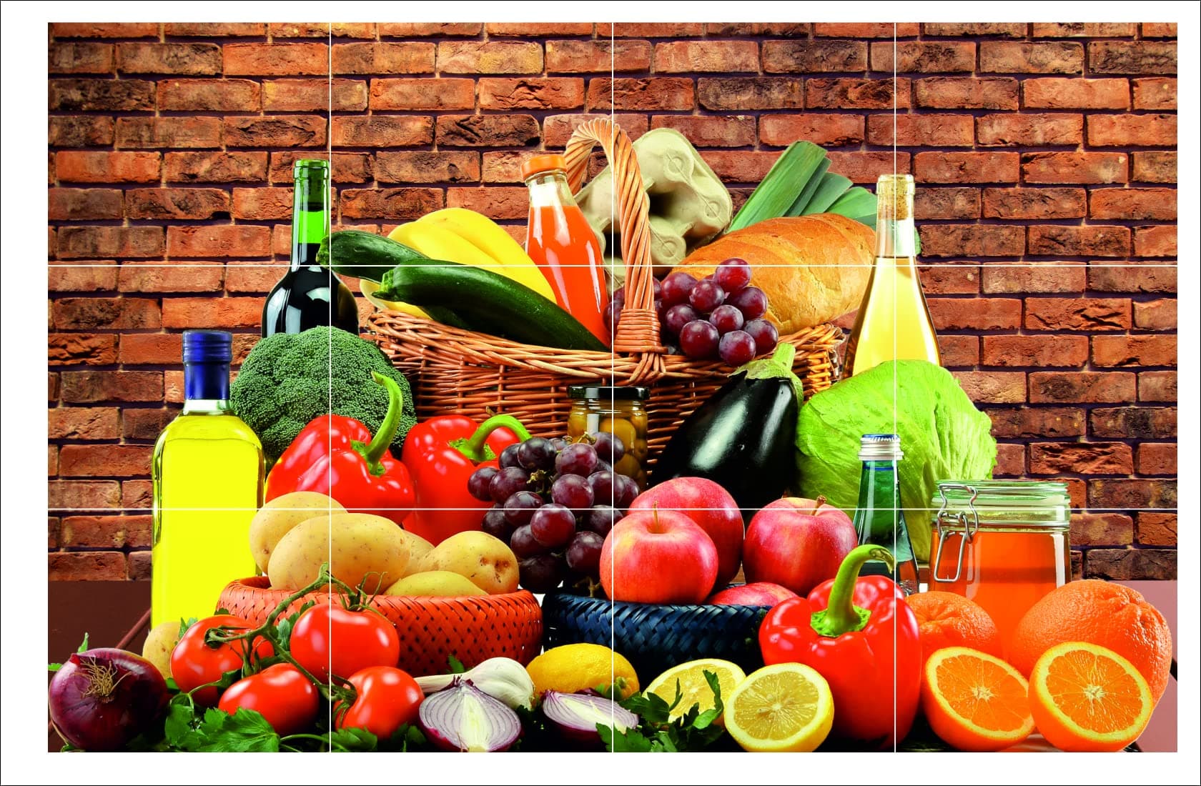 Decals Creation Vinyl Kitchen Wall Sticker (Multicolor, Size - 45 Cm X 65 Cm) Fruits & Vegetable Basket Sticker, Self-Adhesive, Smooth Surface, 650 Mm)