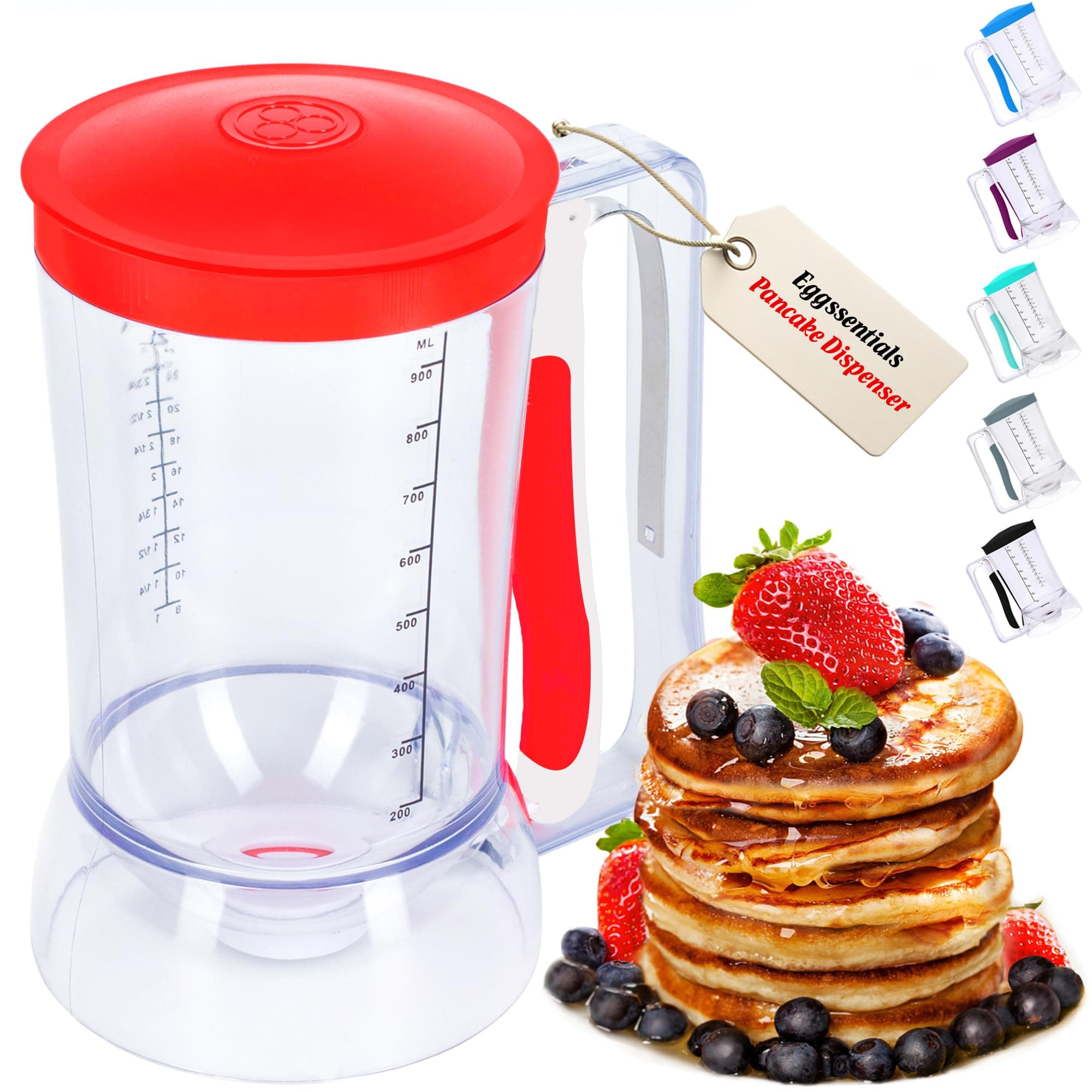Eggssentials Pancake Dispenser - Batter Dispenser with Squeeze Handle for Cupcakes - Pancakes - Cookie Cakes - Waffles - and Biscuit Separation.